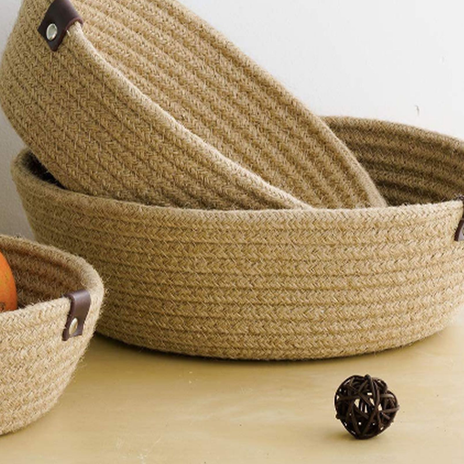 3 Piece Cotton Rope Woven Storage Basket Set Round Cotton Linen Storage Basket for Desktop Organizing Hemp Rope - Image 4