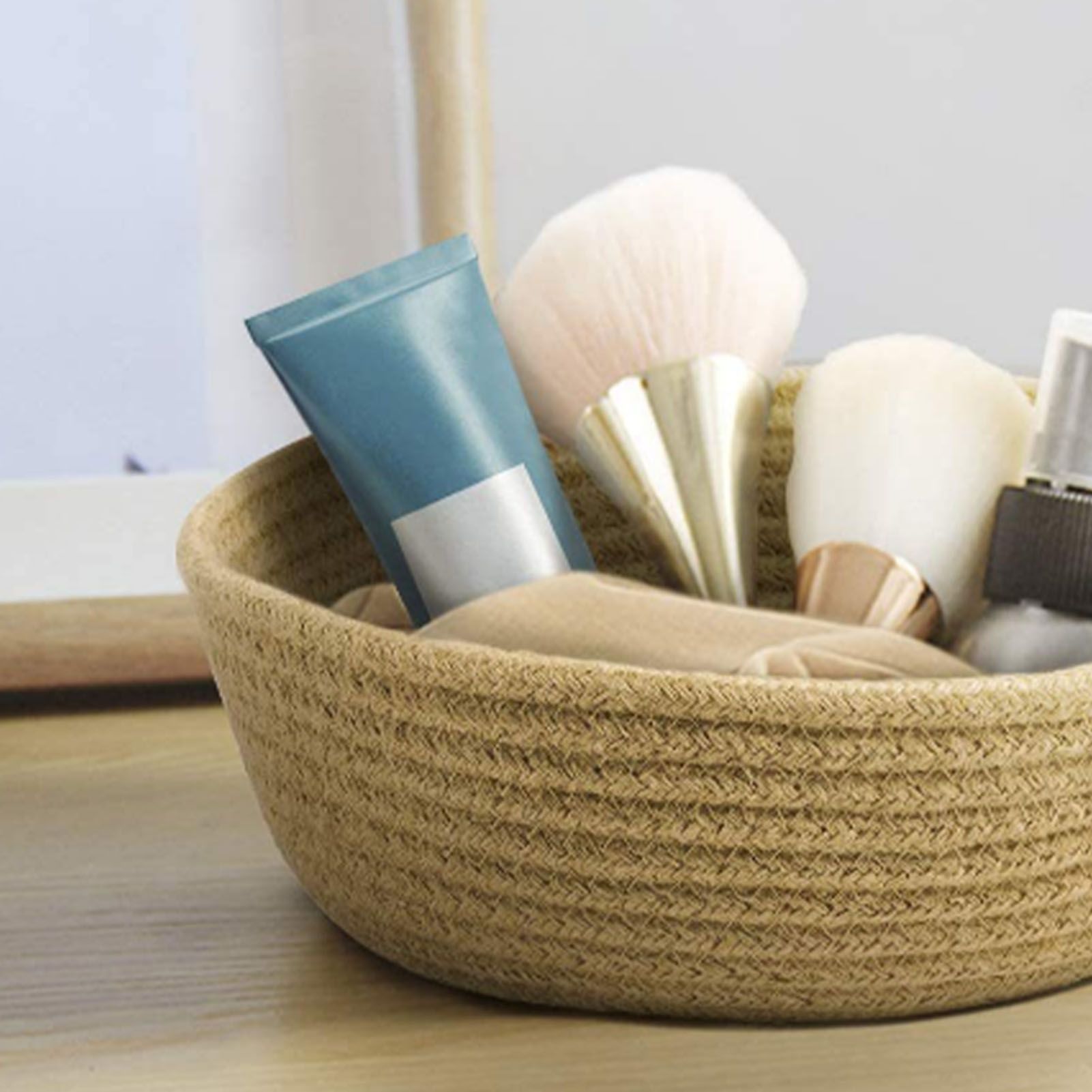 3 Piece Cotton Rope Woven Storage Basket Set Round Cotton Linen Storage Basket for Desktop Organizing Hemp Rope - Image 5
