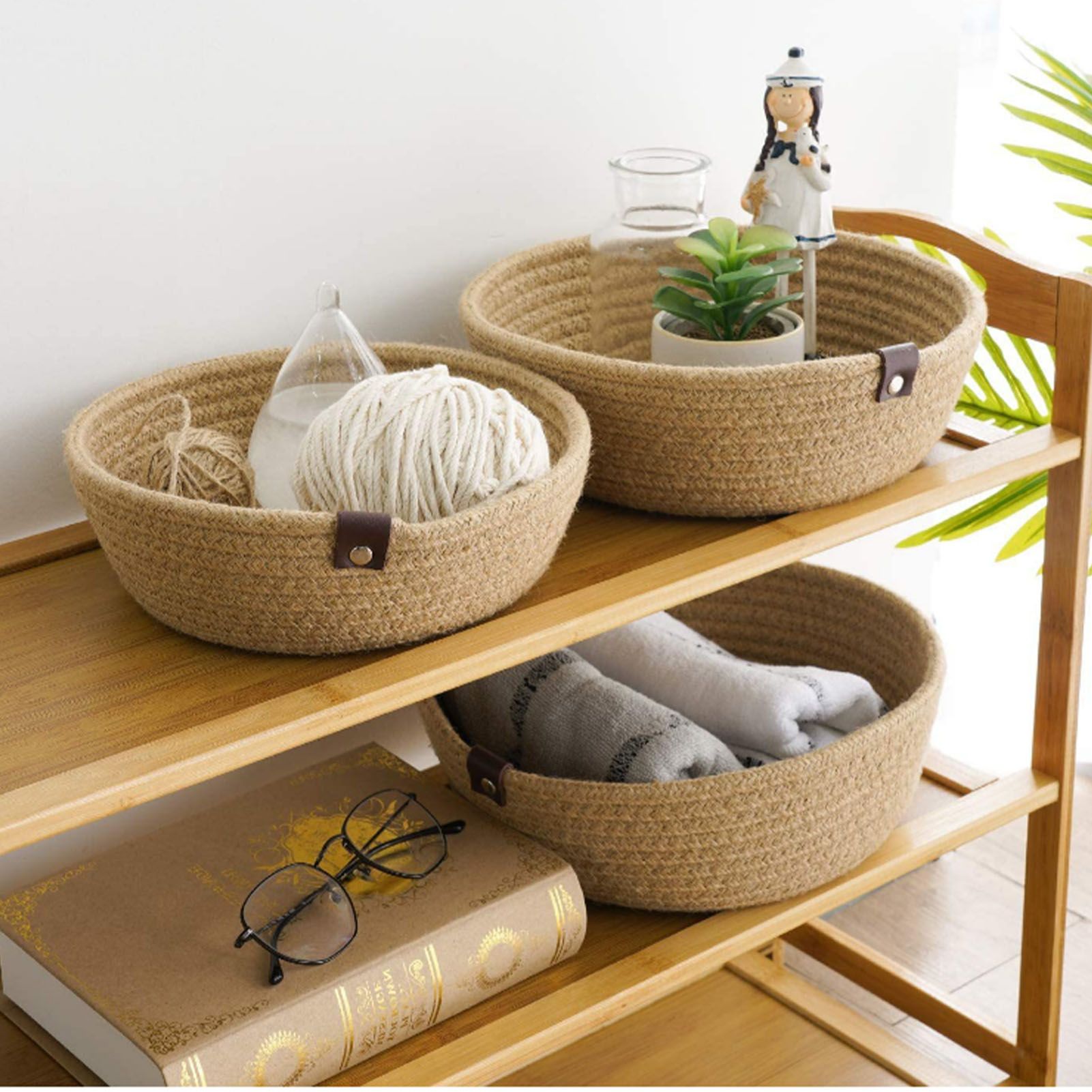 3 Piece Cotton Rope Woven Storage Basket Set Round Cotton Linen Storage Basket for Desktop Organizing Hemp Rope - Image 6