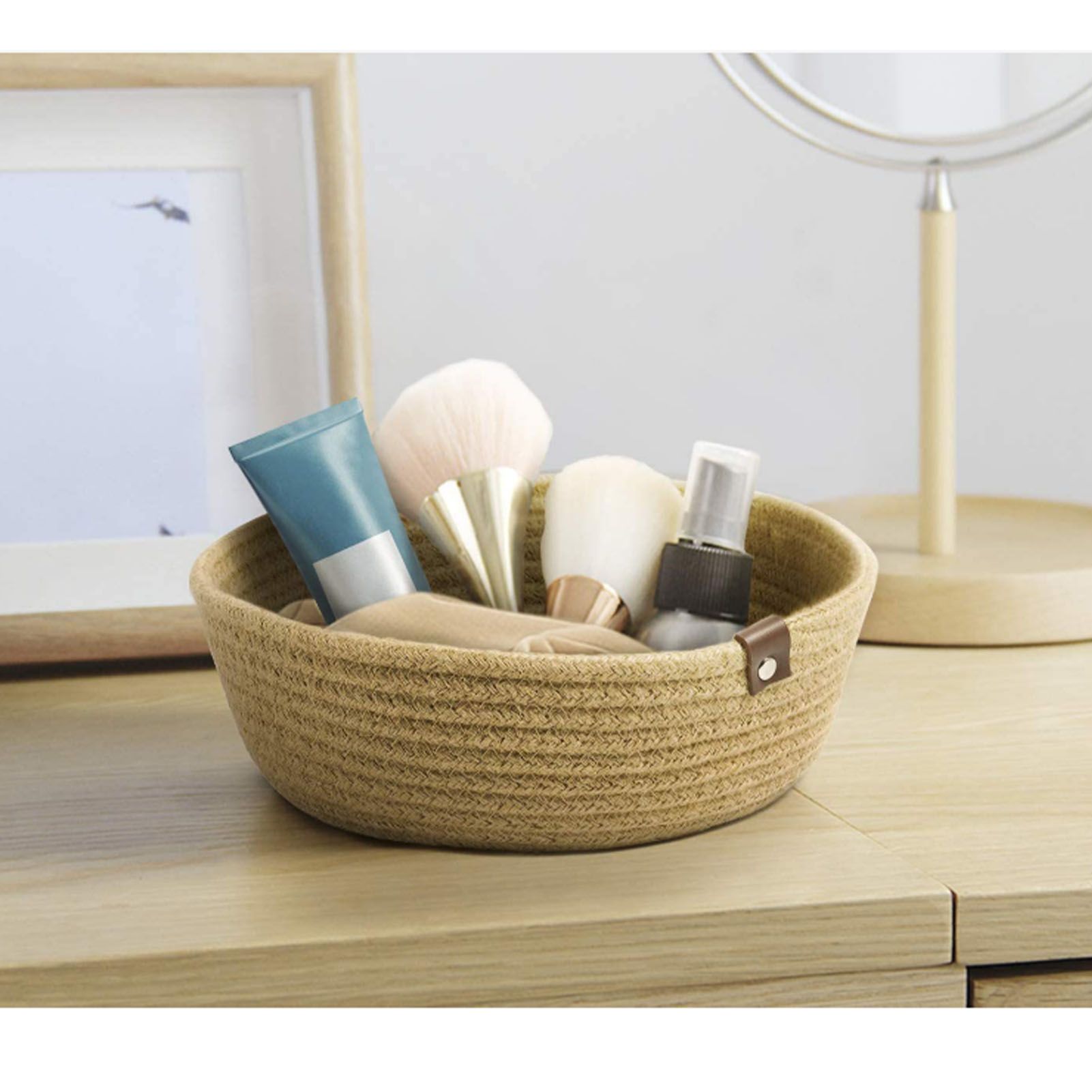 3 Piece Cotton Rope Woven Storage Basket Set Round Cotton Linen Storage Basket for Desktop Organizing Hemp Rope - Image 7
