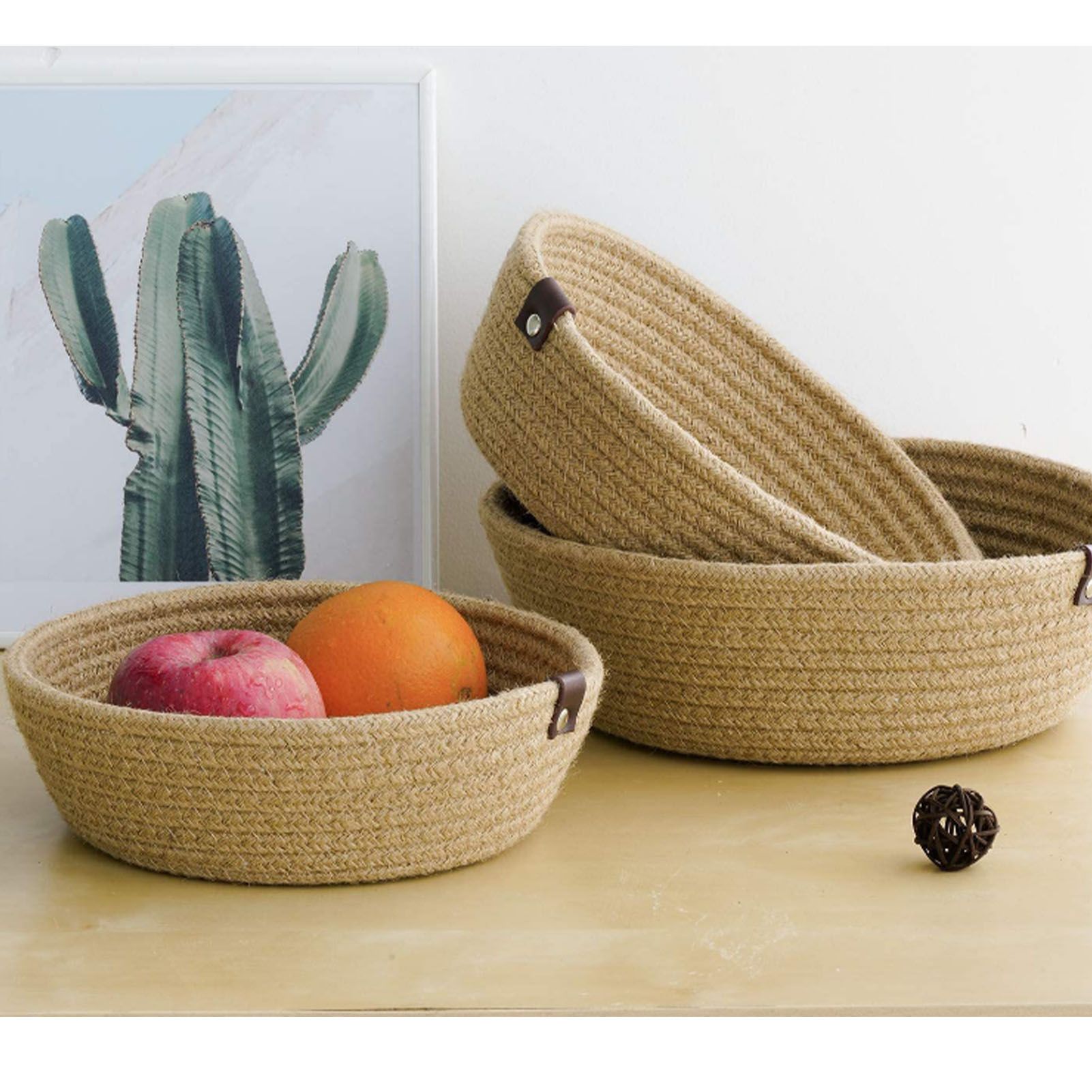 3 Piece Cotton Rope Woven Storage Basket Set Round Cotton Linen Storage Basket for Desktop Organizing Hemp Rope - Image 8