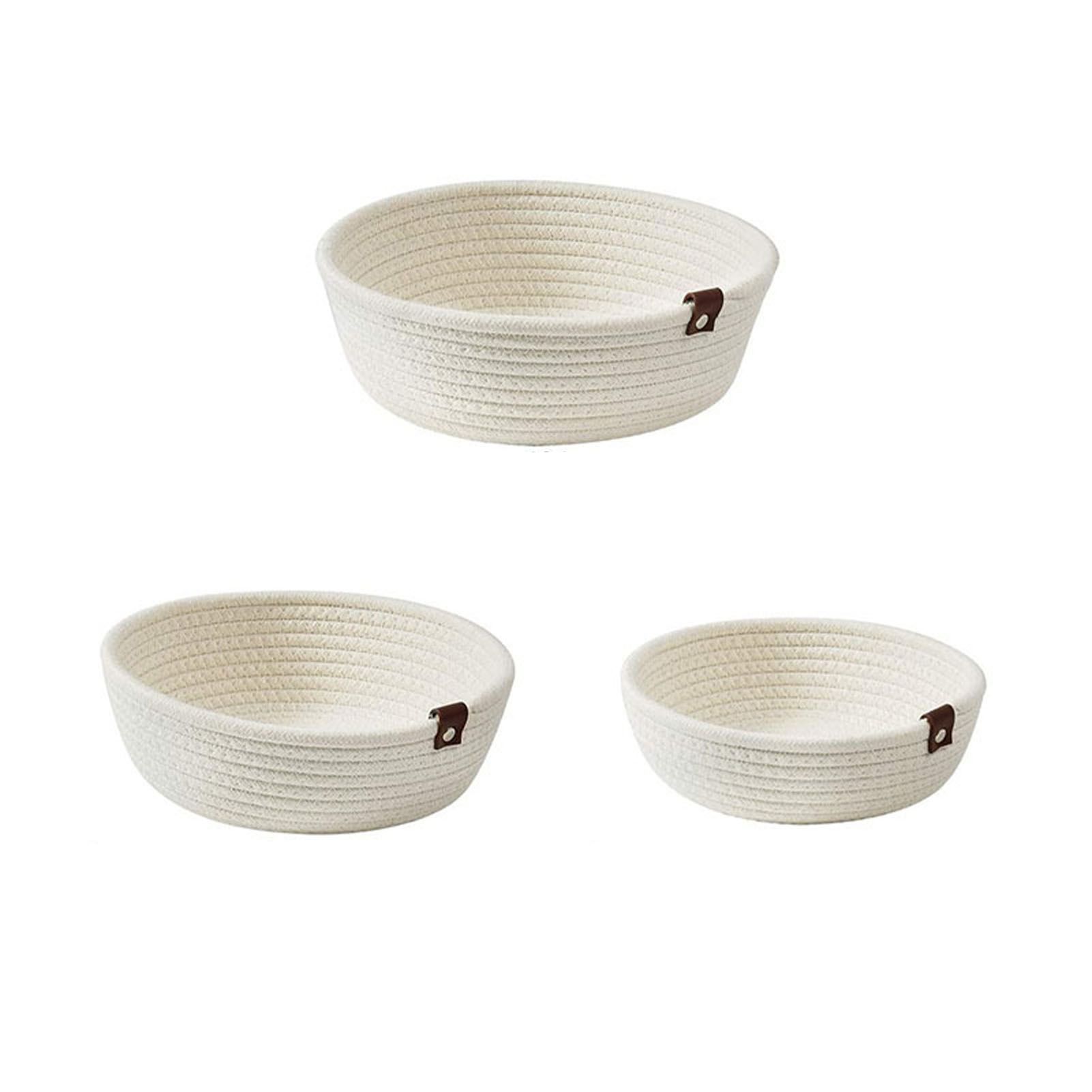 3 Piece Cotton Rope Woven Storage Basket Set Round Cotton Linen Storage Basket for Desktop Organizing White - Image 1
