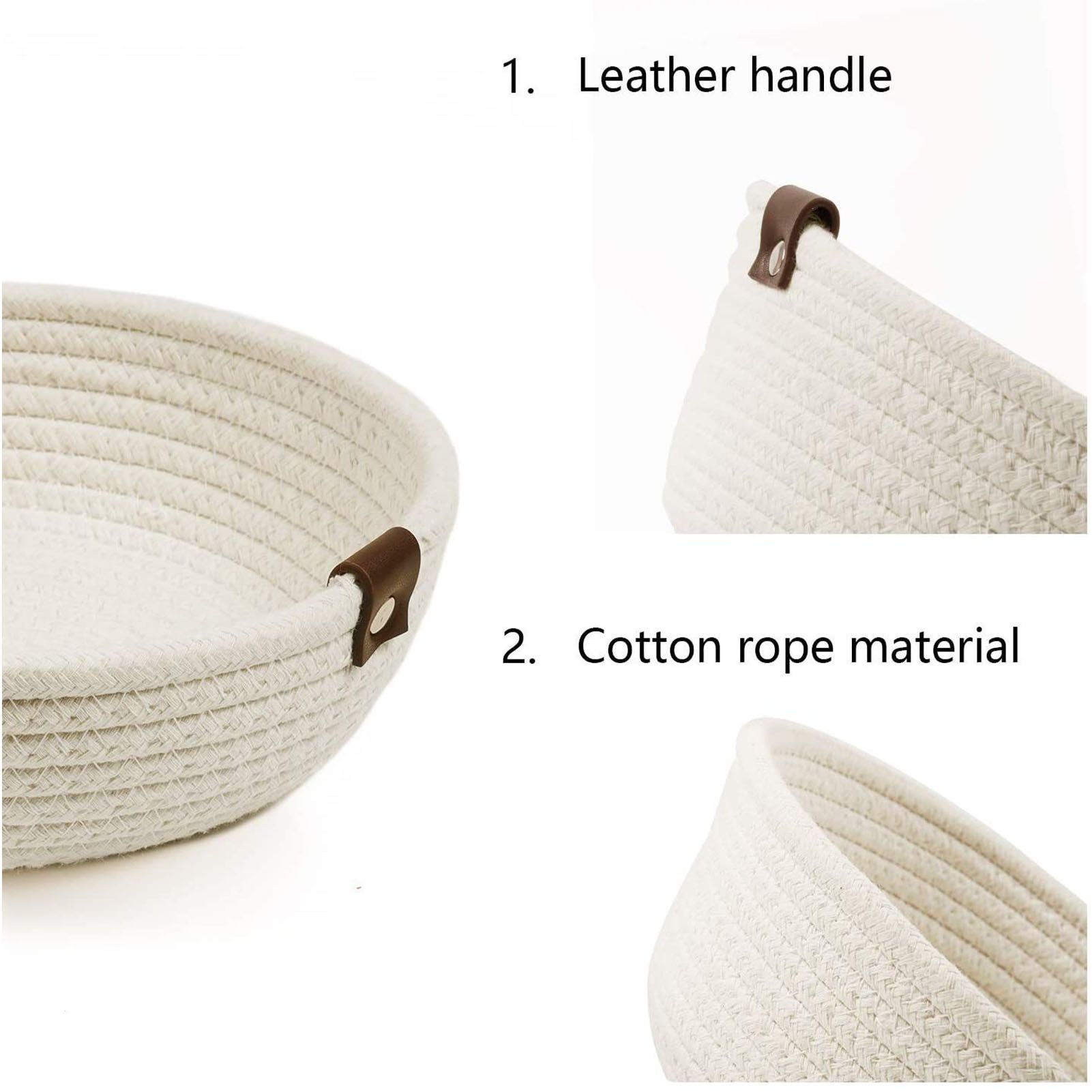 3 Piece Cotton Rope Woven Storage Basket Set Round Cotton Linen Storage Basket for Desktop Organizing White - Image 3