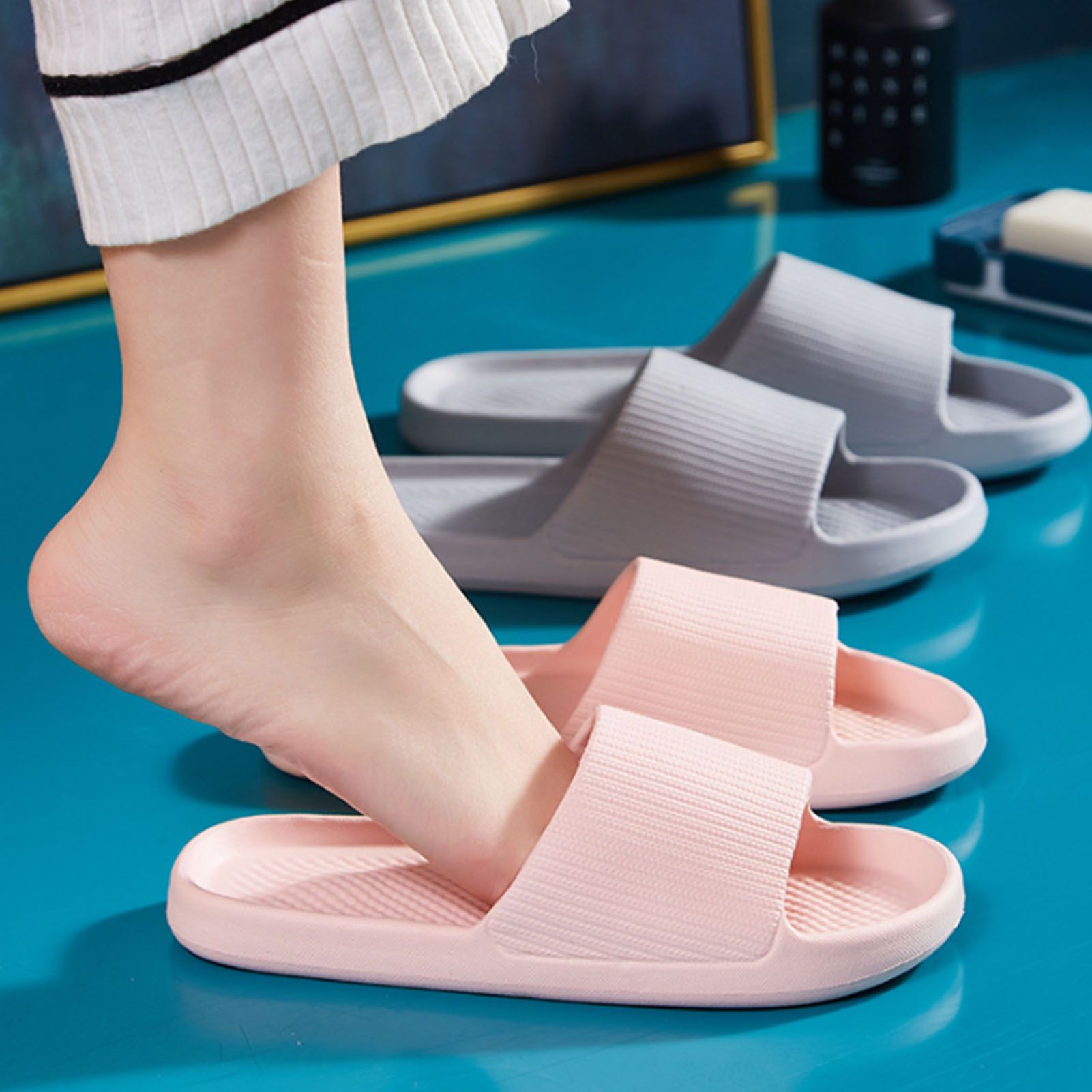 Bathroom Slippers Anti Slip Soft Thick Sole Integrated Light Weight Home Slippers Pink 40 41 (25cm/9.8in) - Image 5