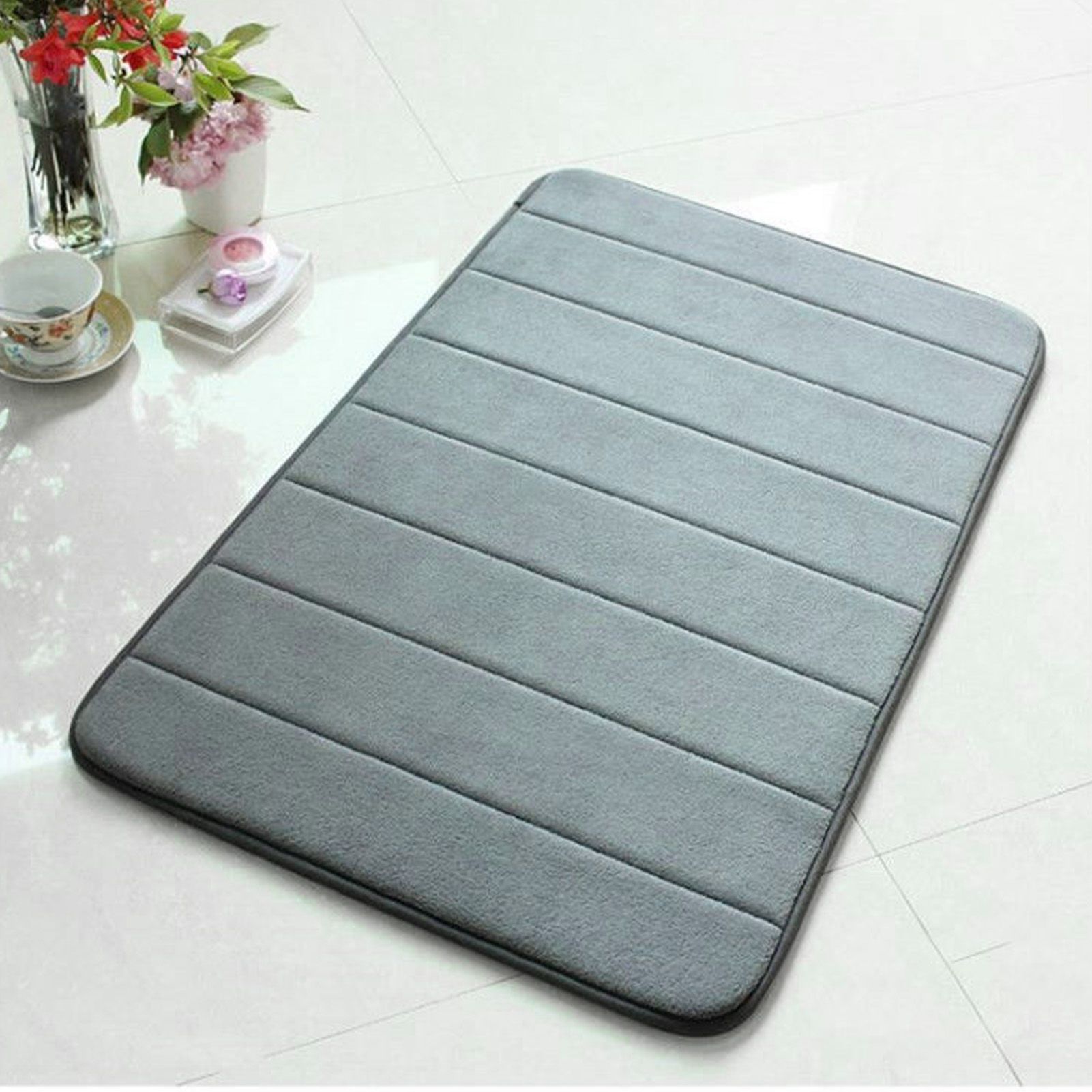 Bathroom Mat Water Absorbent Skid Resistance Thickened Soft Floor Rug Mat for Bathroom Kitchen Bedroom Light Gray 40x60CM - Image 5