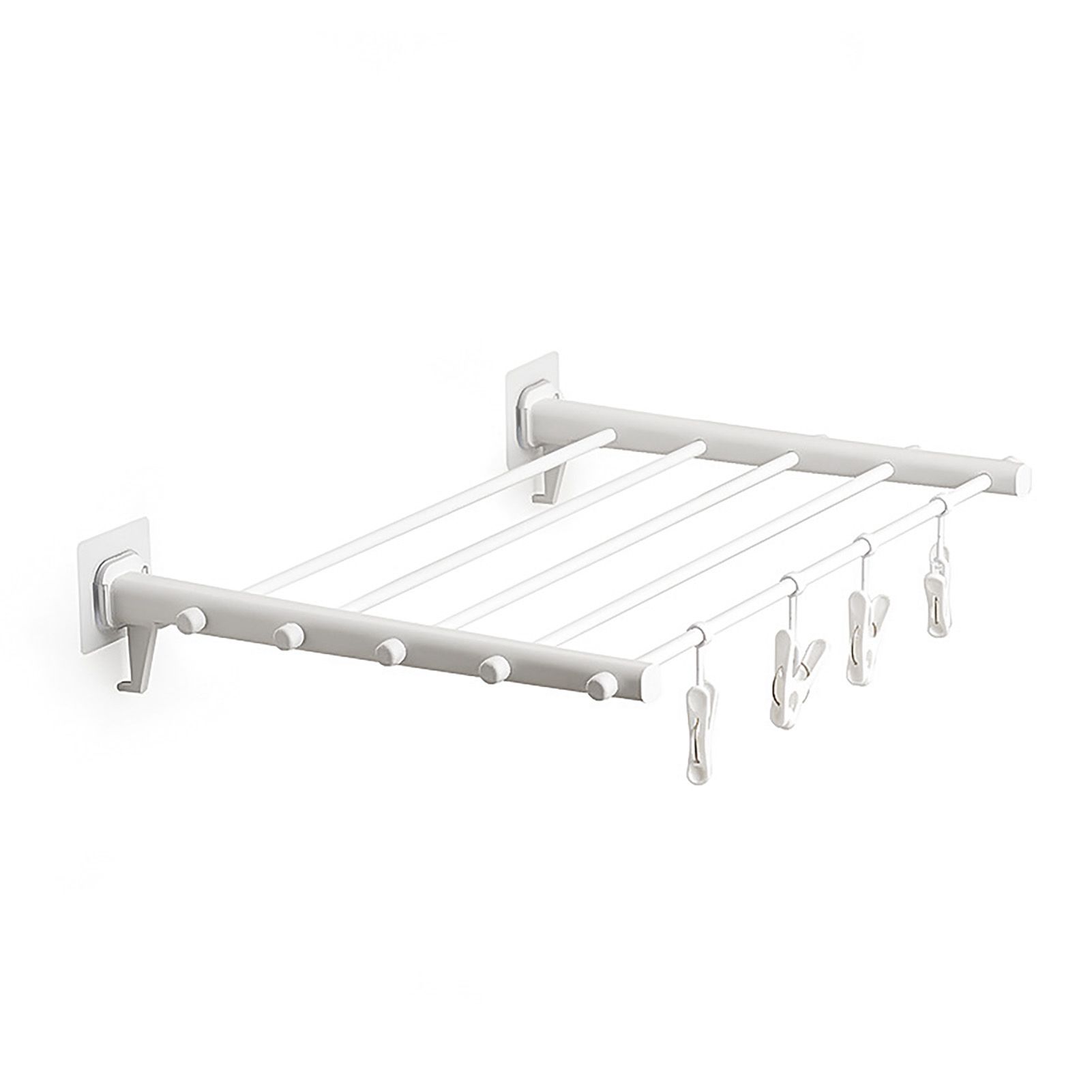 Wall Mounted Clothes Drying Rack Folding Telescopic Punch Free Plastic Laundry Rack for Indoor Balcony 530mm 4 Clips - Image 1