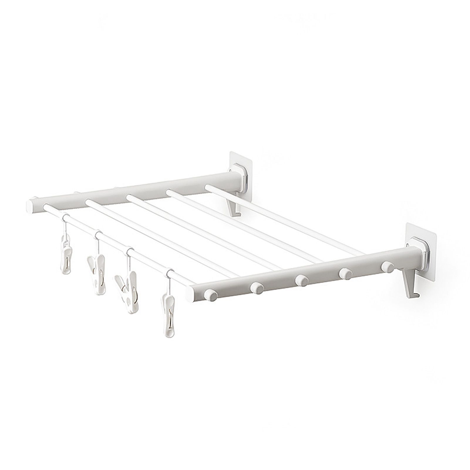 Wall Mounted Clothes Drying Rack Folding Telescopic Punch Free Plastic Laundry Rack for Indoor Balcony 530mm 4 Clips - Image 2