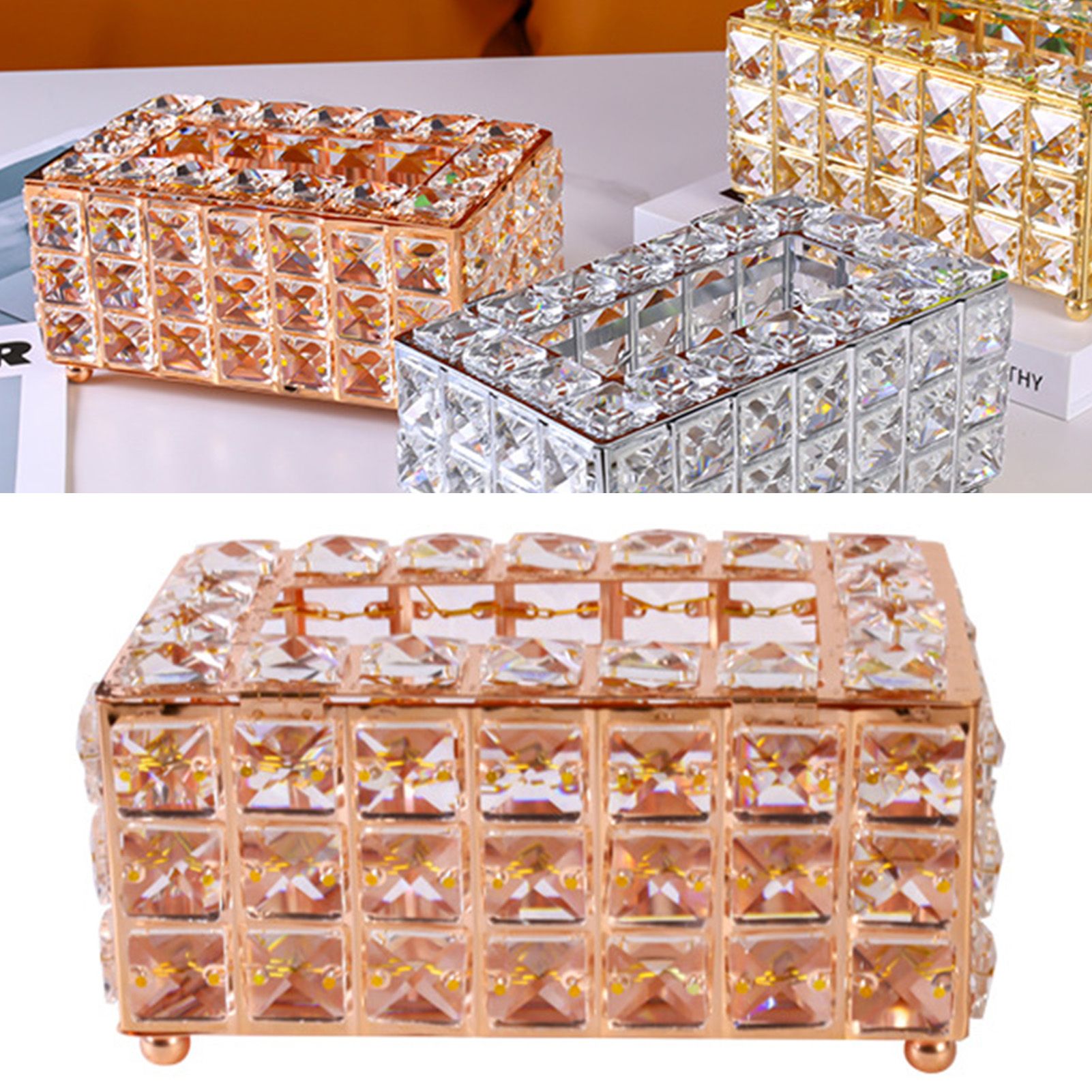 Tissue Dispenser Light Luxury Napkin Storage Box Metal Crystal Glass Tissue Holder for Home - Image 4