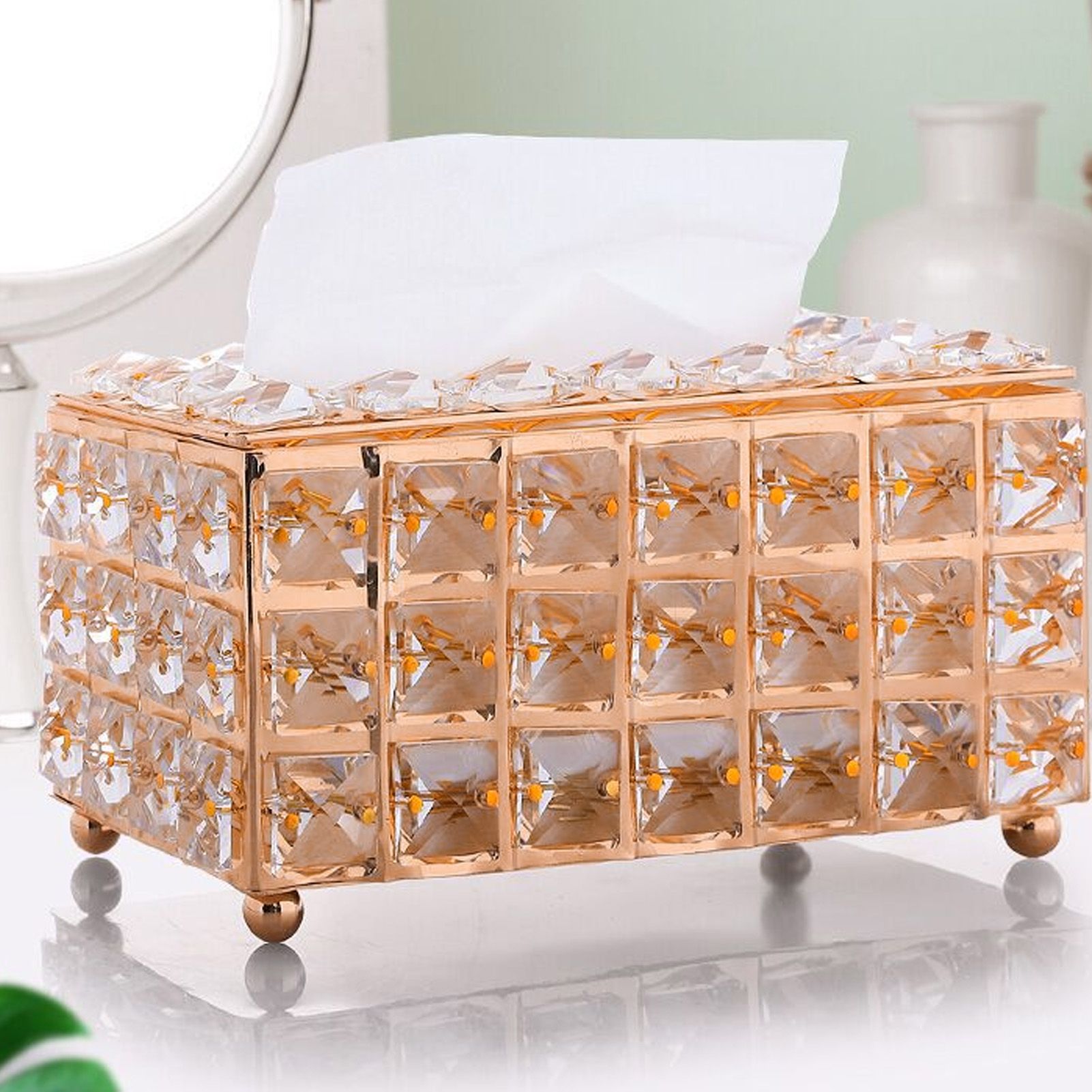 Tissue Dispenser Light Luxury Napkin Storage Box Metal Crystal Glass Tissue Holder for Home - Image 5