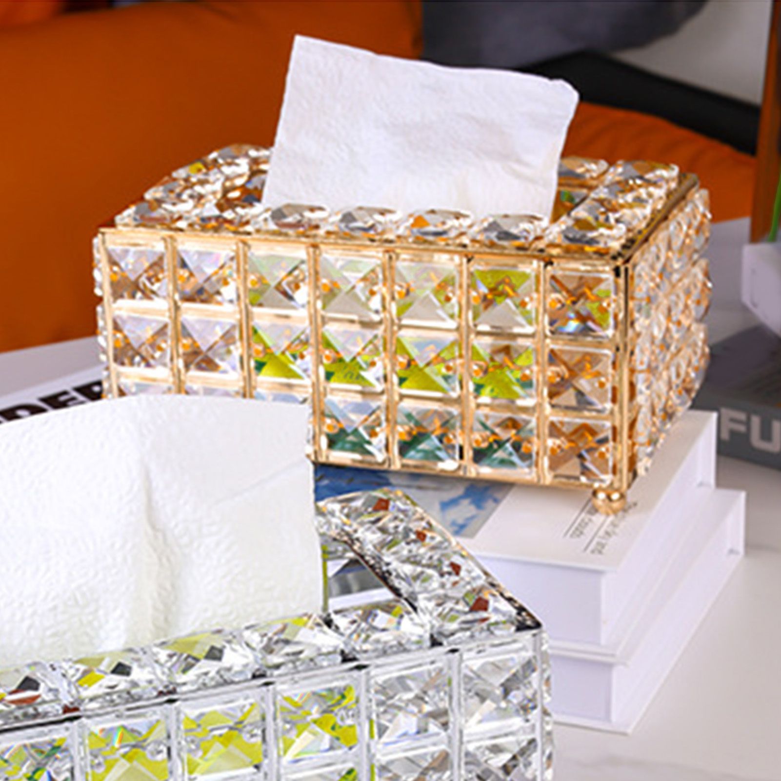 Tissue Dispenser Light Luxury Napkin Storage Box Metal Crystal Glass Tissue Holder for Home - Image 6