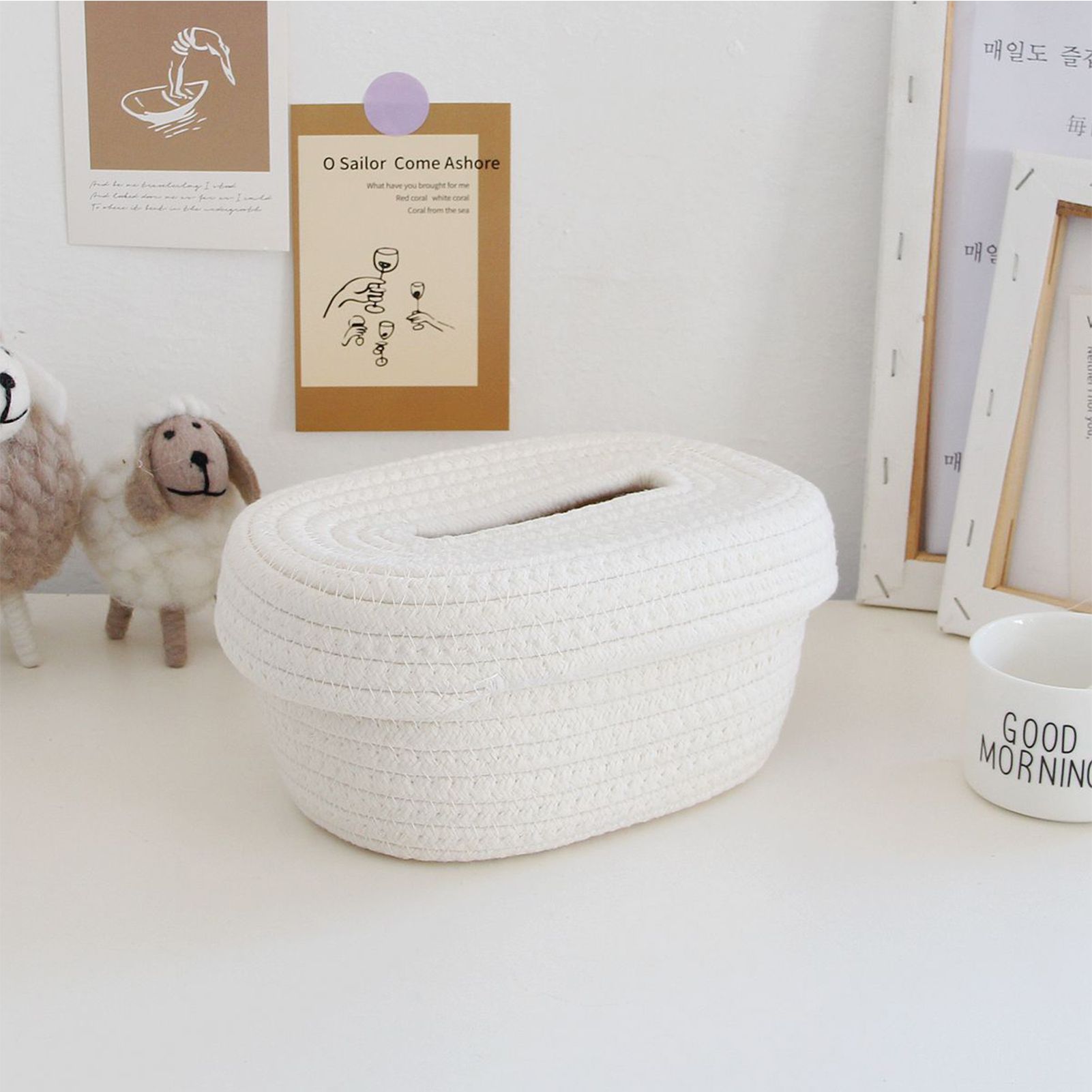Tissue Box Cover Handmade Cotton Rope Napkin Tissue Holder Decorative Household Desktop Tissue Storage Box White - Image 6
