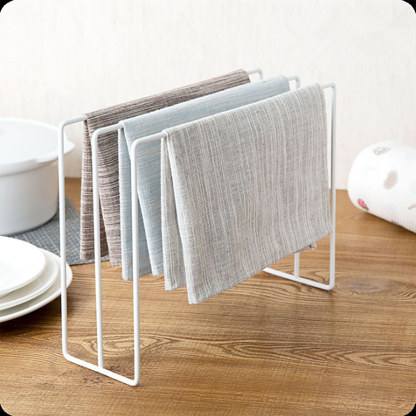 Kitchen Countertop Dishcloth Drying Rack Iron Dishcloth Towel Holder Free Standing Dish Rag Storage Hanger White - Image 5