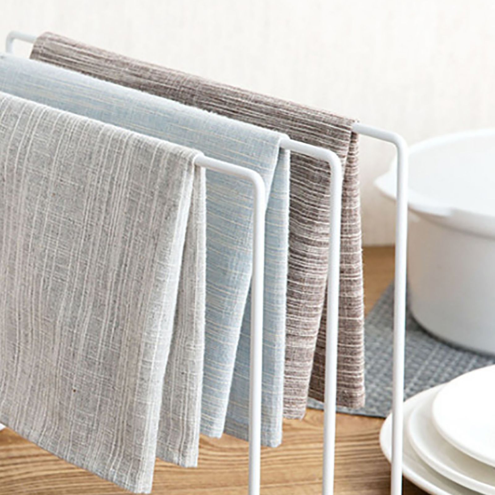 Kitchen Countertop Dishcloth Drying Rack Iron Dishcloth Towel Holder Free Standing Dish Rag Storage Hanger White - Image 8