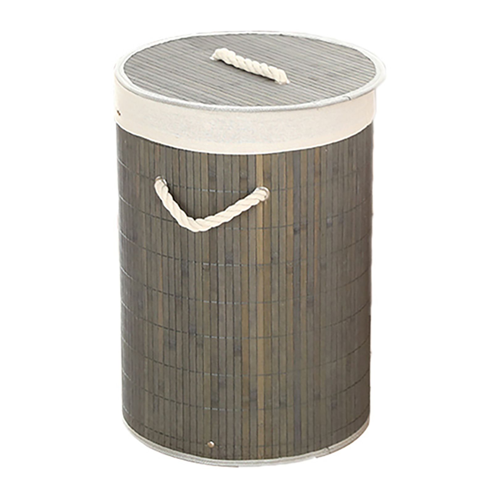 Foldable Laundry Basket Grocery Basket Bamboo Large Capacity Dirty Clothes Storage Bucket for Home 1.0 Grey Round - Image 1