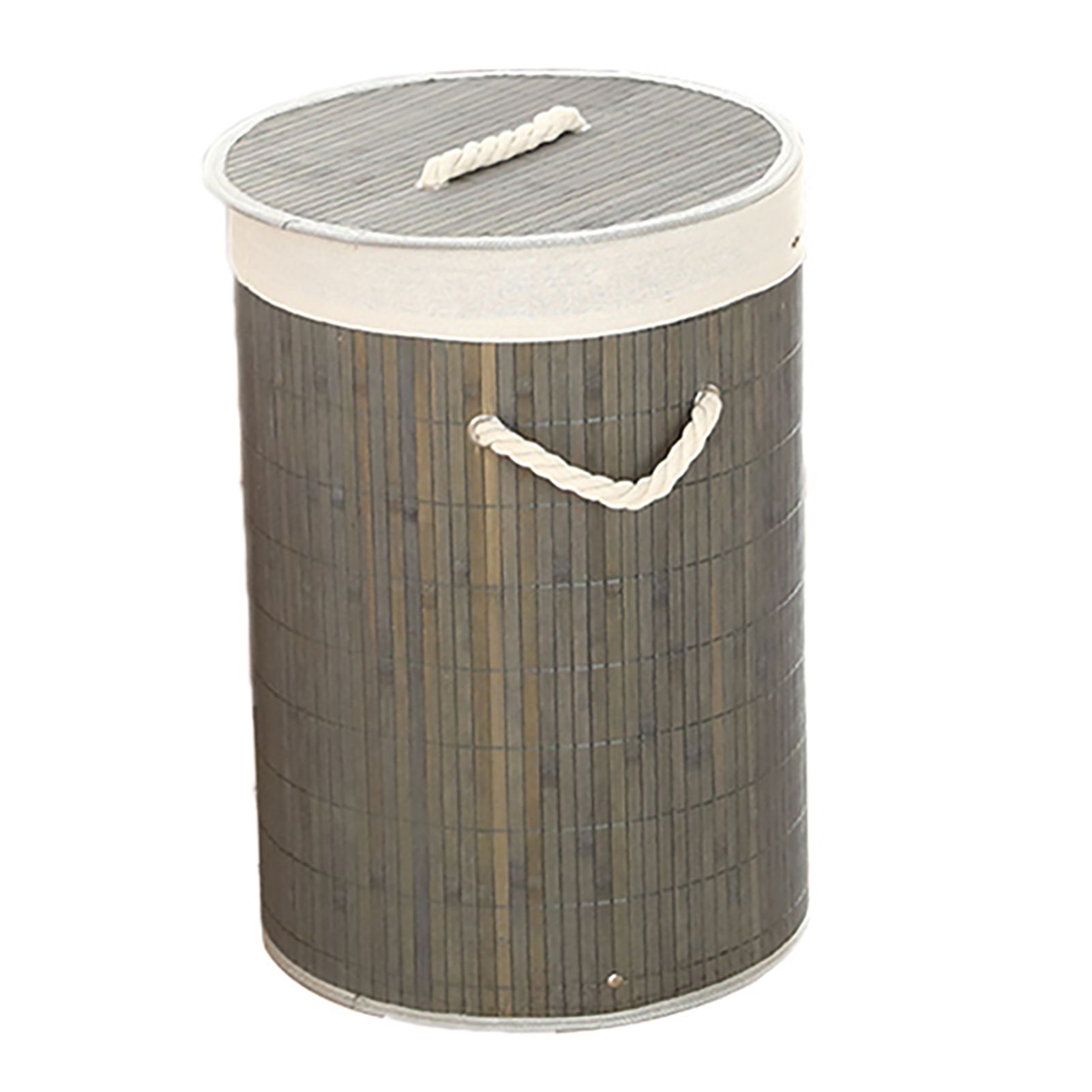 Foldable Laundry Basket Grocery Basket Bamboo Large Capacity Dirty Clothes Storage Bucket for Home 1.0 Grey Round - Image 2