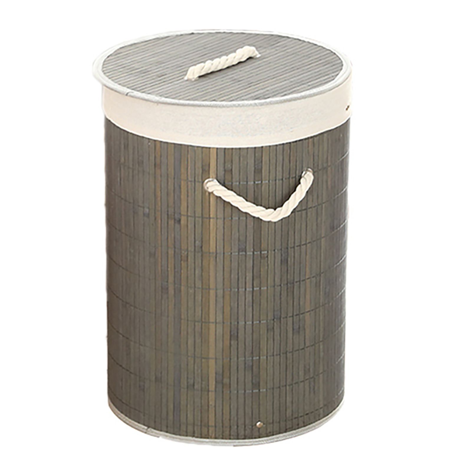 Foldable Laundry Basket Grocery Basket Bamboo Large Capacity Dirty Clothes Storage Bucket for Home 1.0 Grey Round - Image 3