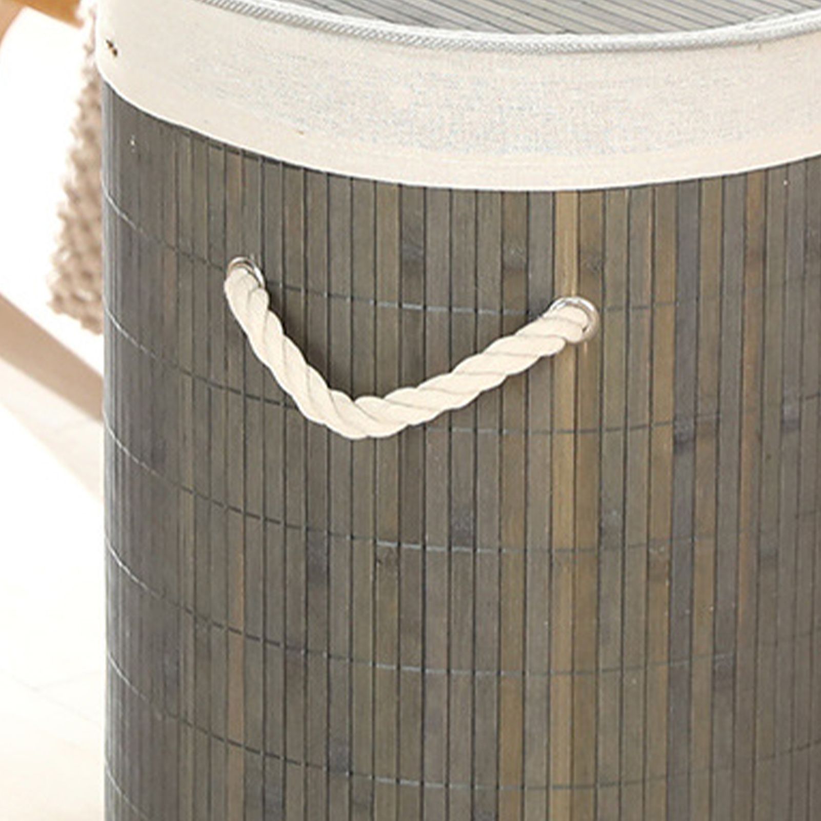 Foldable Laundry Basket Grocery Basket Bamboo Large Capacity Dirty Clothes Storage Bucket for Home 1.0 Grey Round - Image 8