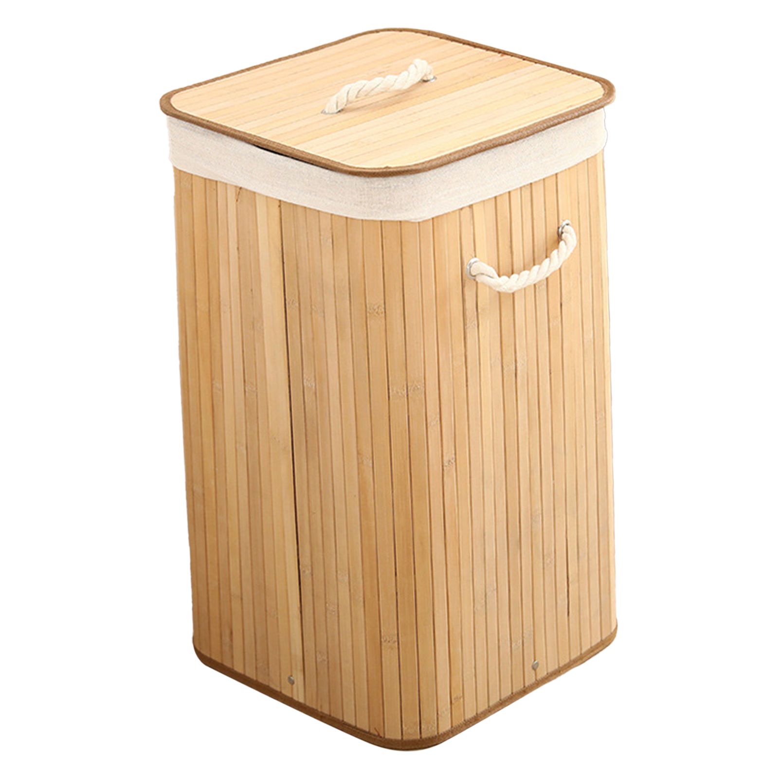 Foldable Laundry Basket Grocery Basket Bamboo Large Capacity Dirty Clothes Storage Bucket for Home 1.7 Original Color Square - Image 2