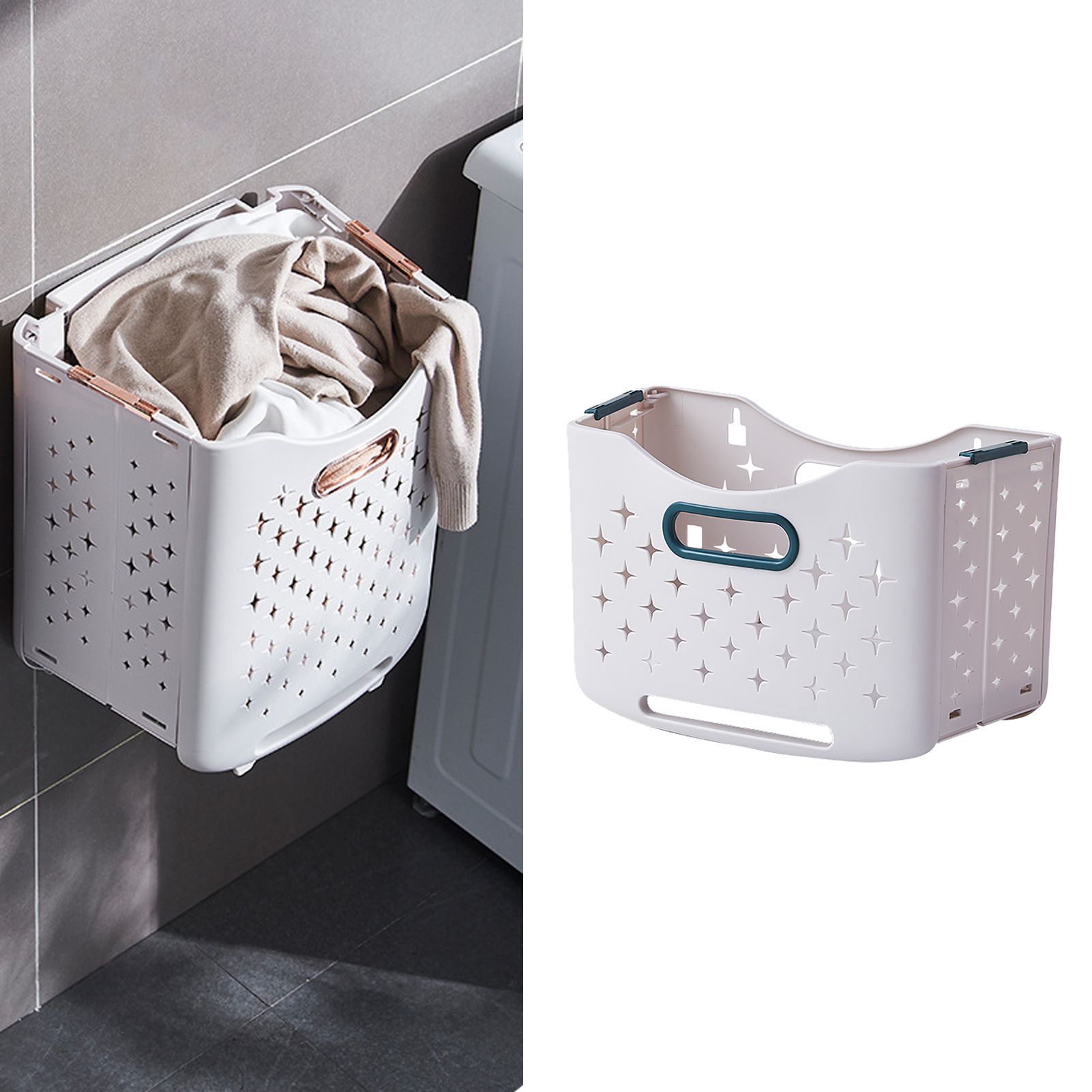 Collapsible Laundry Basket Portable Foldable Laundry Hamper Clothes Storage Organizer Basket for Home Hotel Sea Blue Single Basket - Image 5