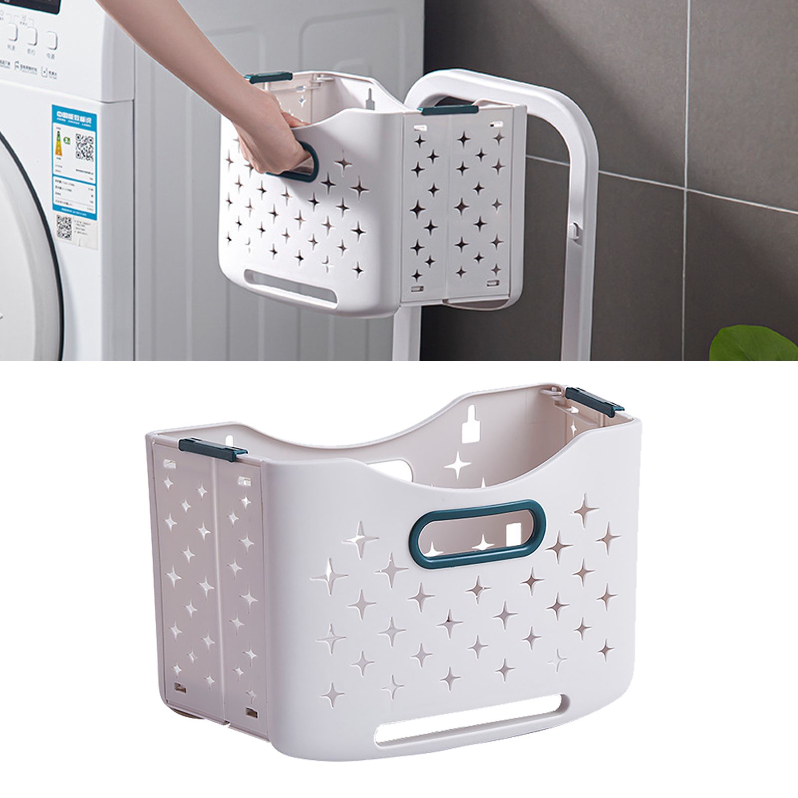 Collapsible Laundry Basket Portable Foldable Laundry Hamper Clothes Storage Organizer Basket for Home Hotel Sea Blue Single Basket - Image 6