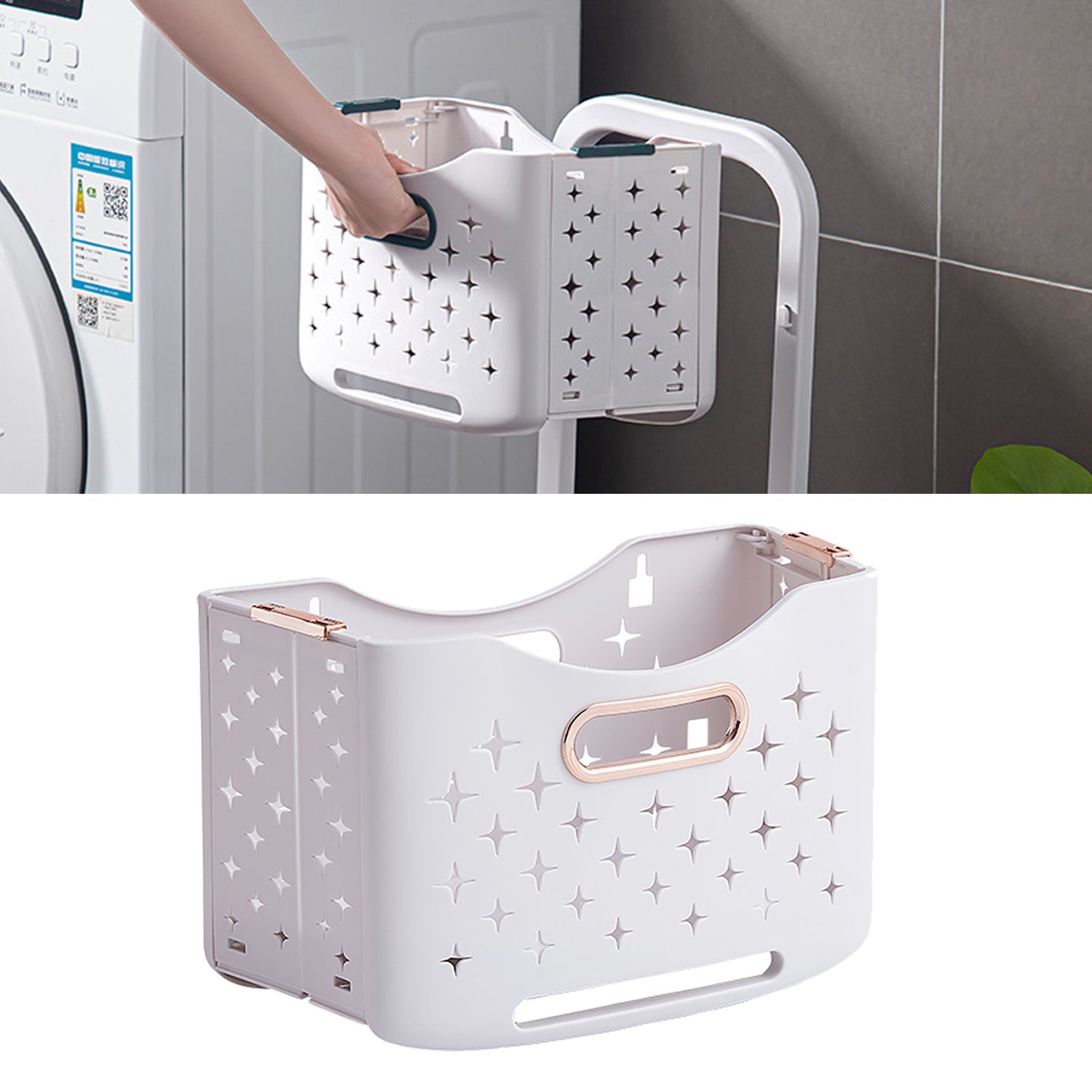 Collapsible Laundry Basket Portable Foldable Laundry Hamper Clothes Storage Organizer Basket for Home Hotel Rose Gold Single Basket - Image 6