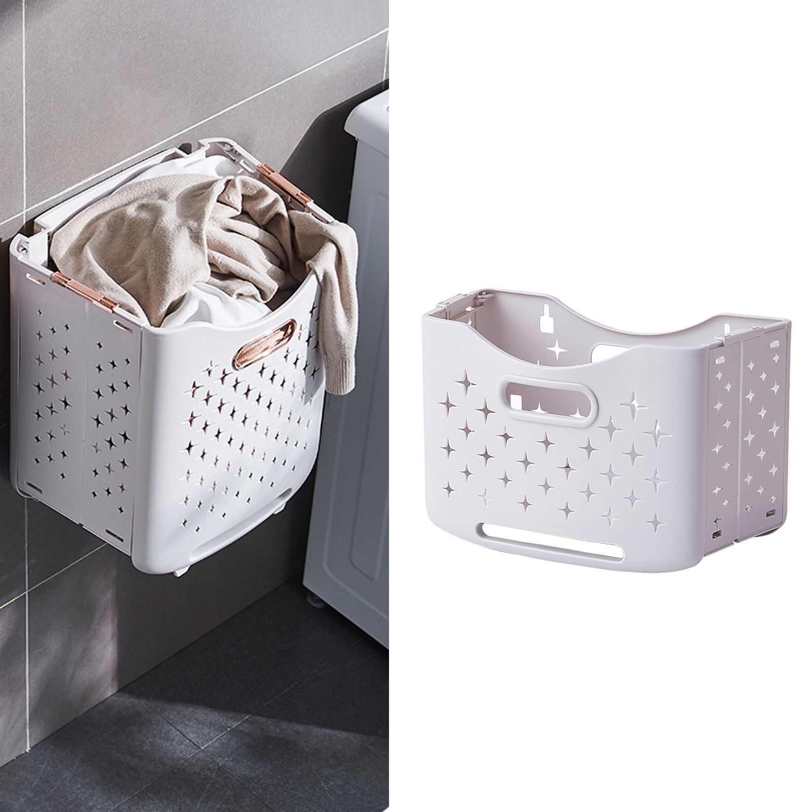 Collapsible Laundry Basket Portable Foldable Laundry Hamper Clothes Storage Organizer Basket for Home Hotel Ivory White Single Basket - Image 5