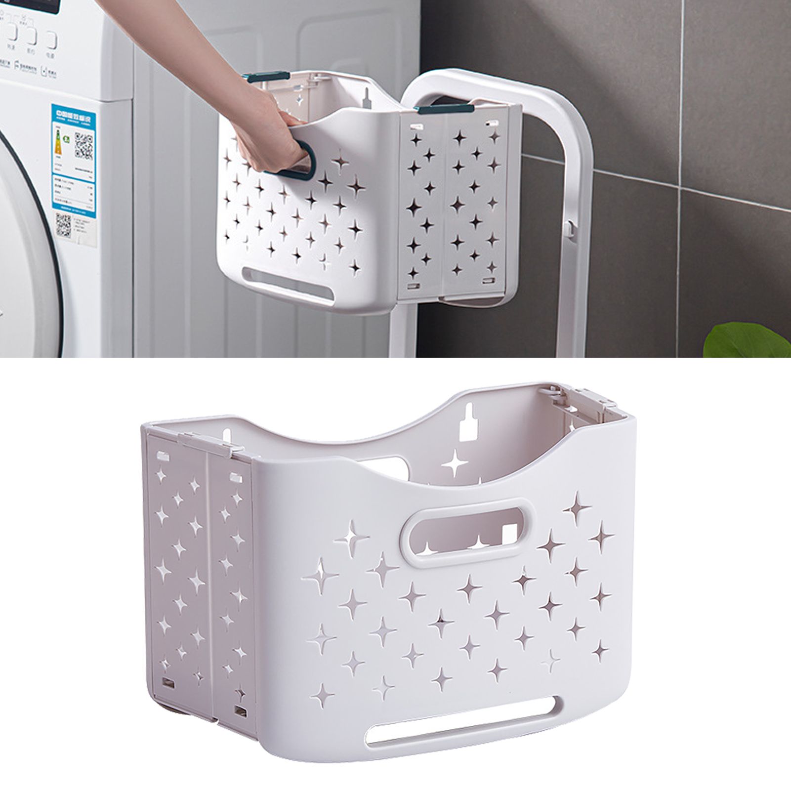 Collapsible Laundry Basket Portable Foldable Laundry Hamper Clothes Storage Organizer Basket for Home Hotel Ivory White Single Basket - Image 6