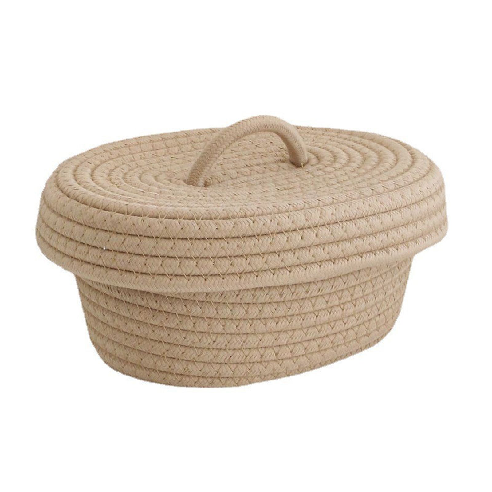 Desktop Storage Box with Lid Handmade Cotton Rope Storage Basket for Makeup Sundries Snack Needles Khaki - Image 1