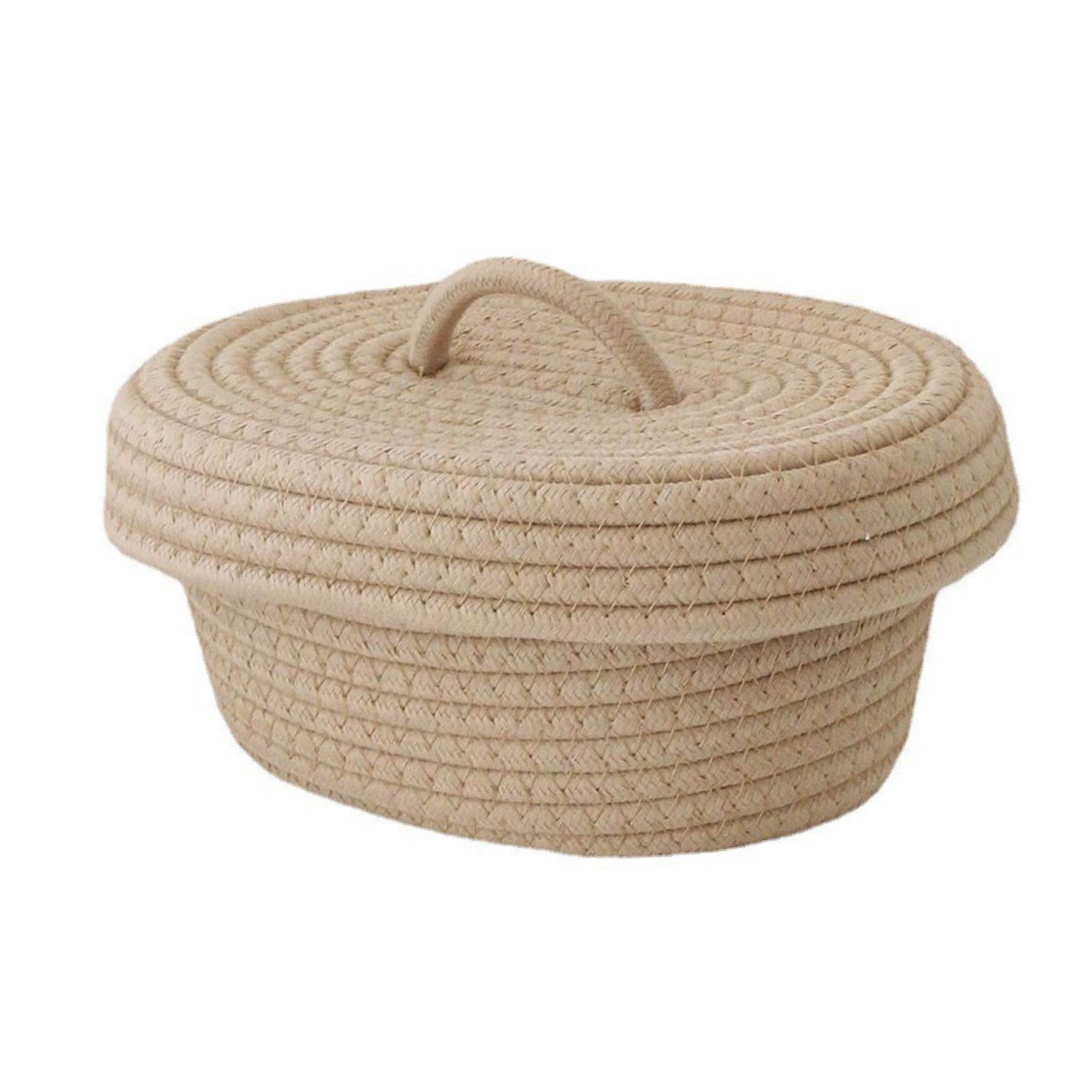 Desktop Storage Box with Lid Handmade Cotton Rope Storage Basket for Makeup Sundries Snack Needles Khaki - Image 2