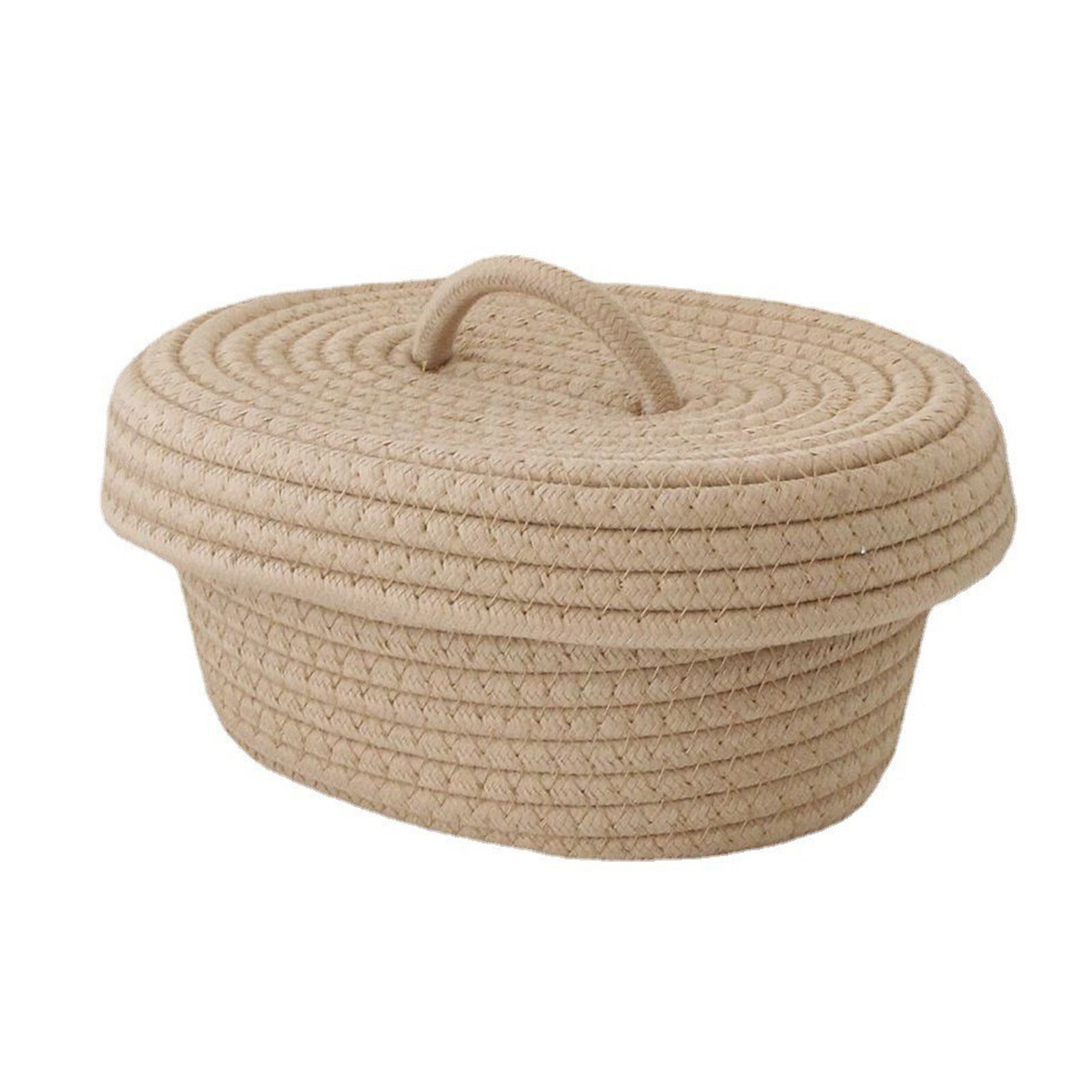 Desktop Storage Box with Lid Handmade Cotton Rope Storage Basket for Makeup Sundries Snack Needles Khaki - Image 3