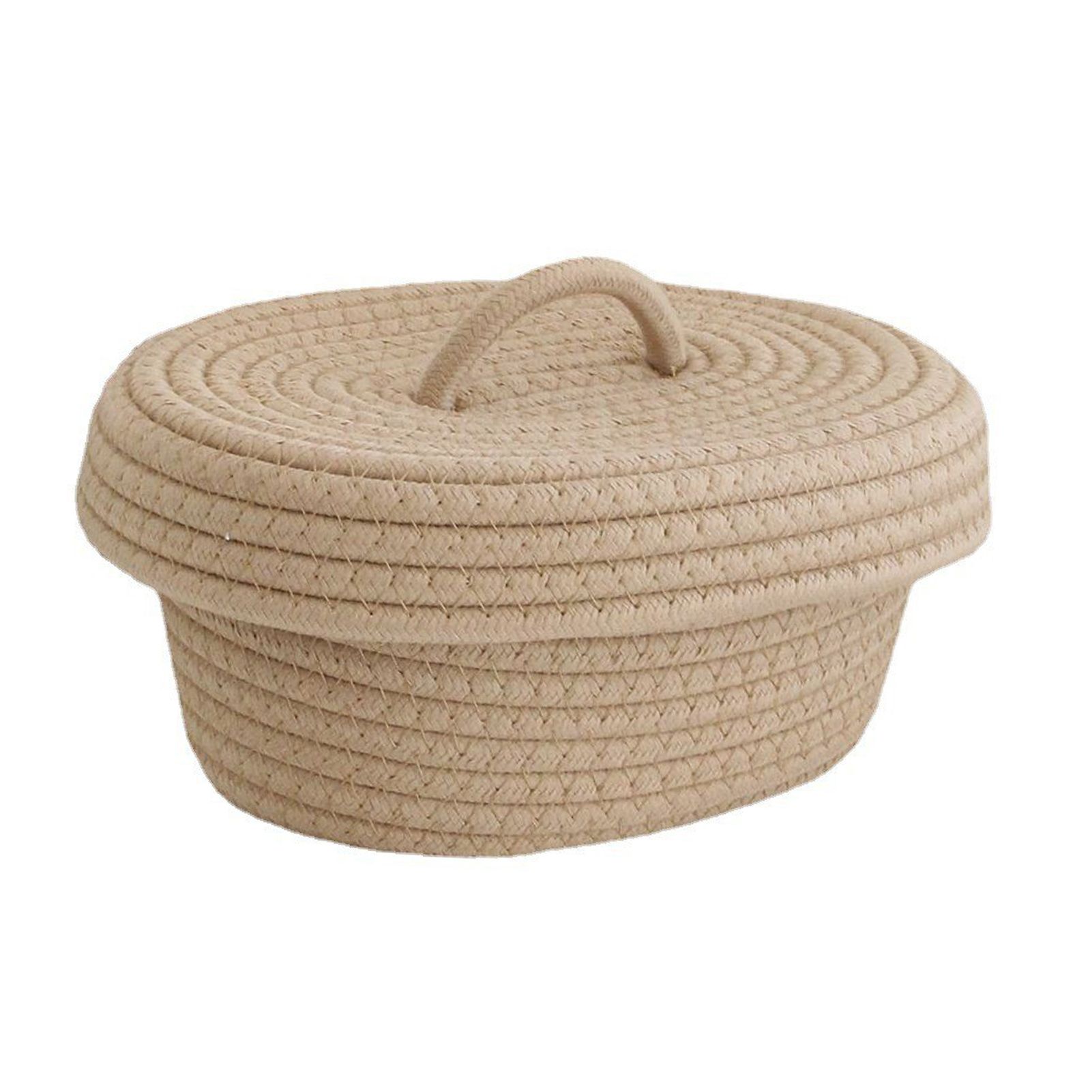 Desktop Storage Box with Lid Handmade Cotton Rope Storage Basket for Makeup Sundries Snack Needles Khaki - Image 4