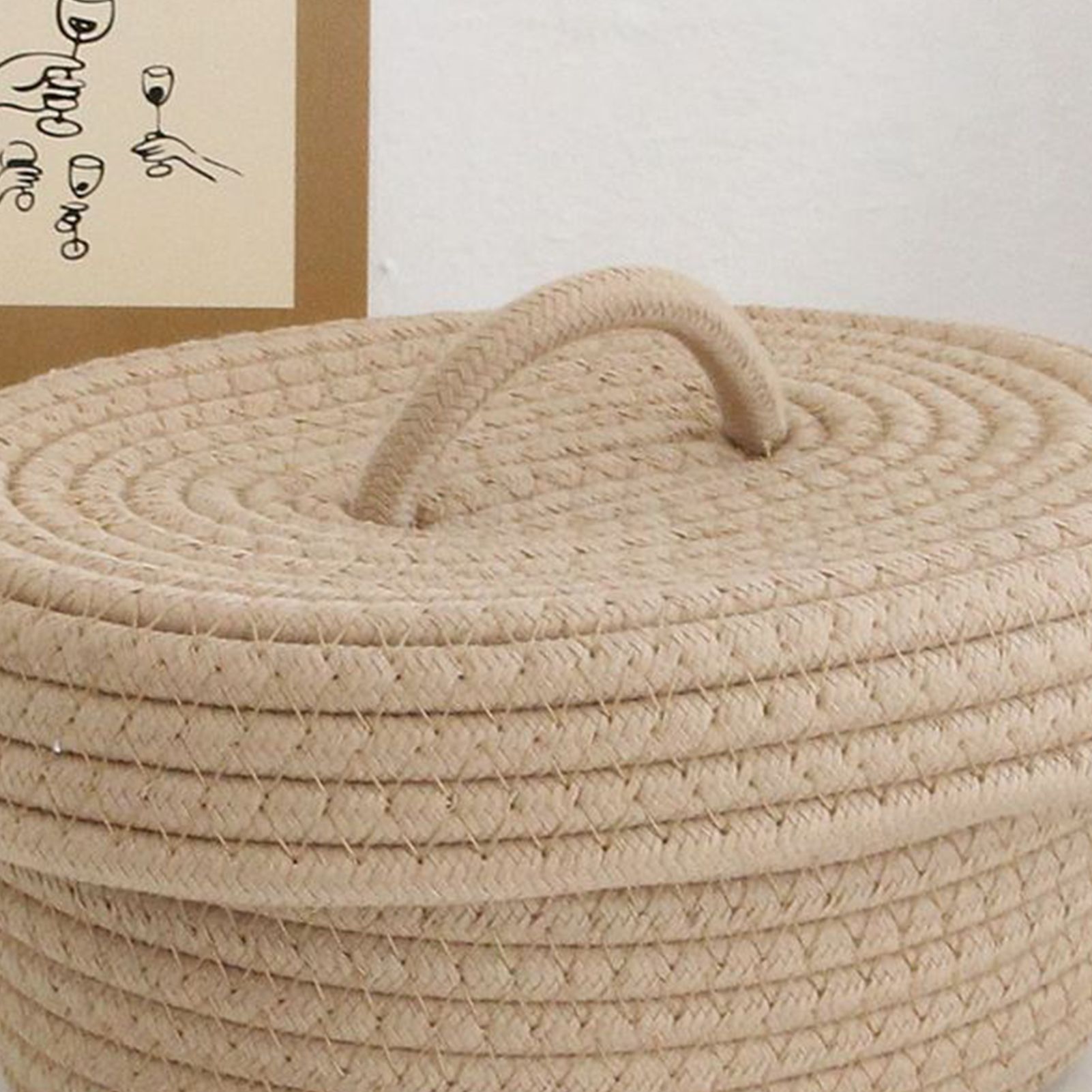 Desktop Storage Box with Lid Handmade Cotton Rope Storage Basket for Makeup Sundries Snack Needles Khaki - Image 7