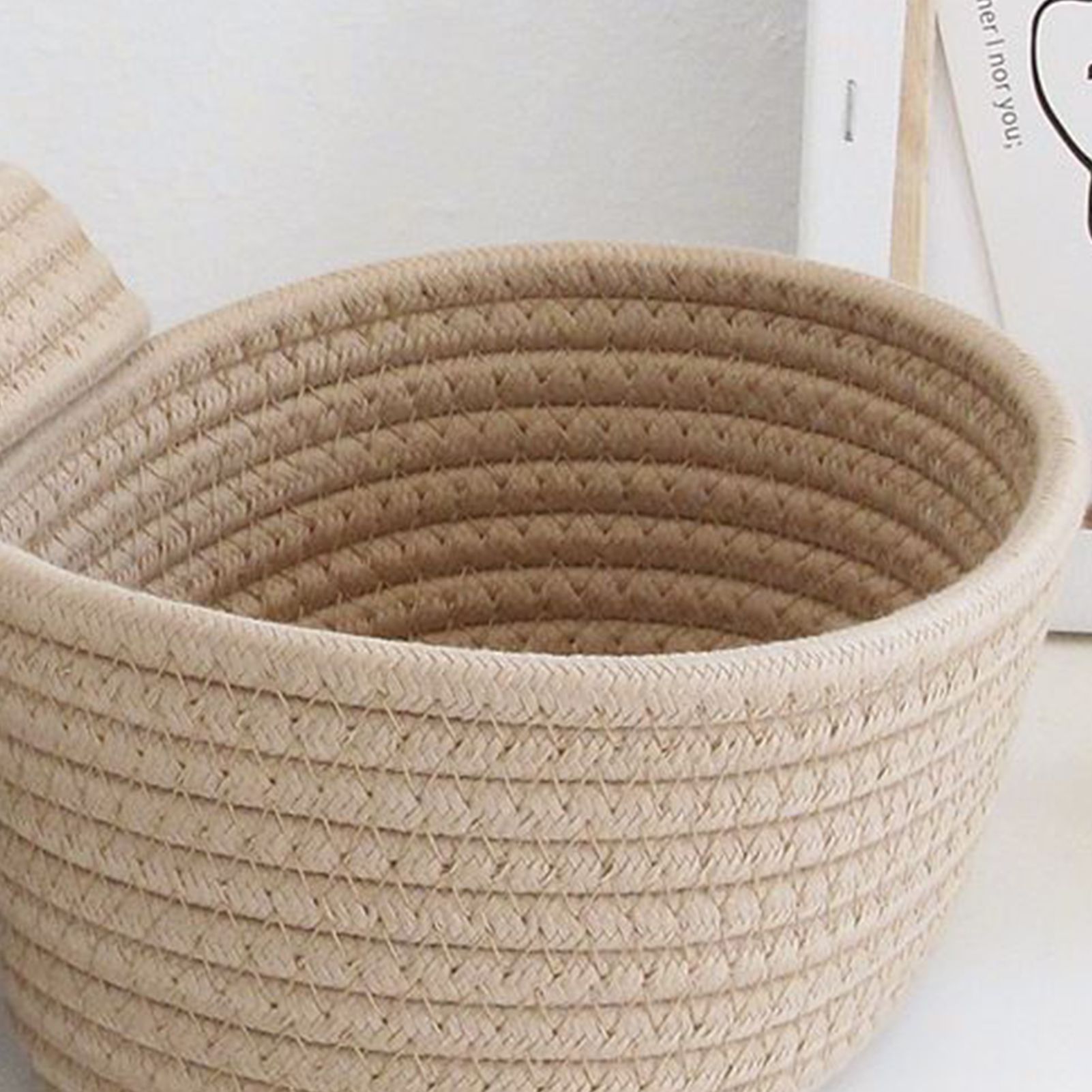 Desktop Storage Box with Lid Handmade Cotton Rope Storage Basket for Makeup Sundries Snack Needles Khaki - Image 8