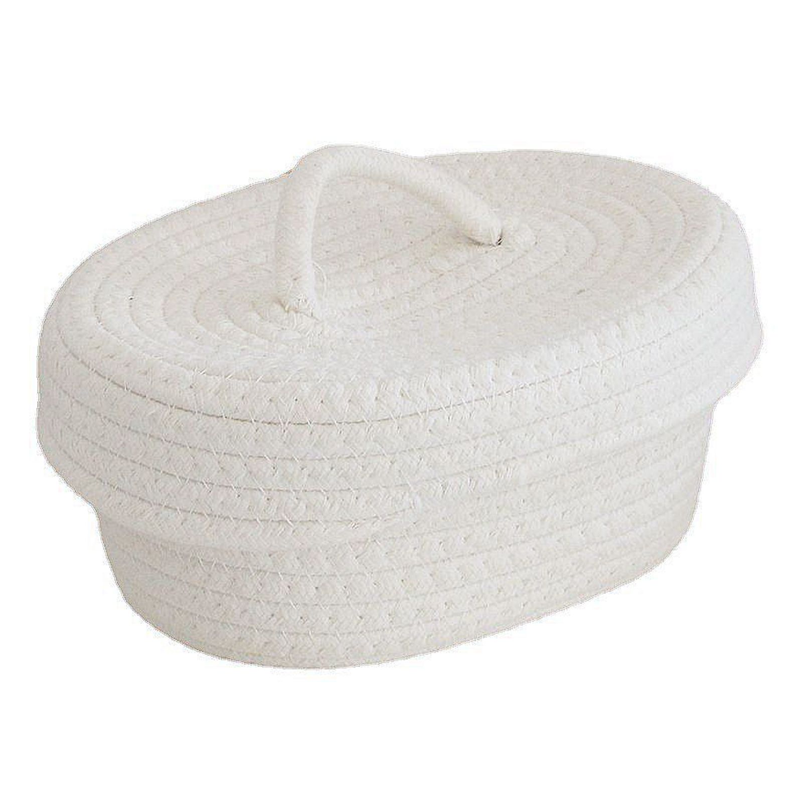 Desktop Storage Box with Lid Handmade Cotton Rope Storage Basket for Makeup Sundries Snack Needles Milky White - Image 1