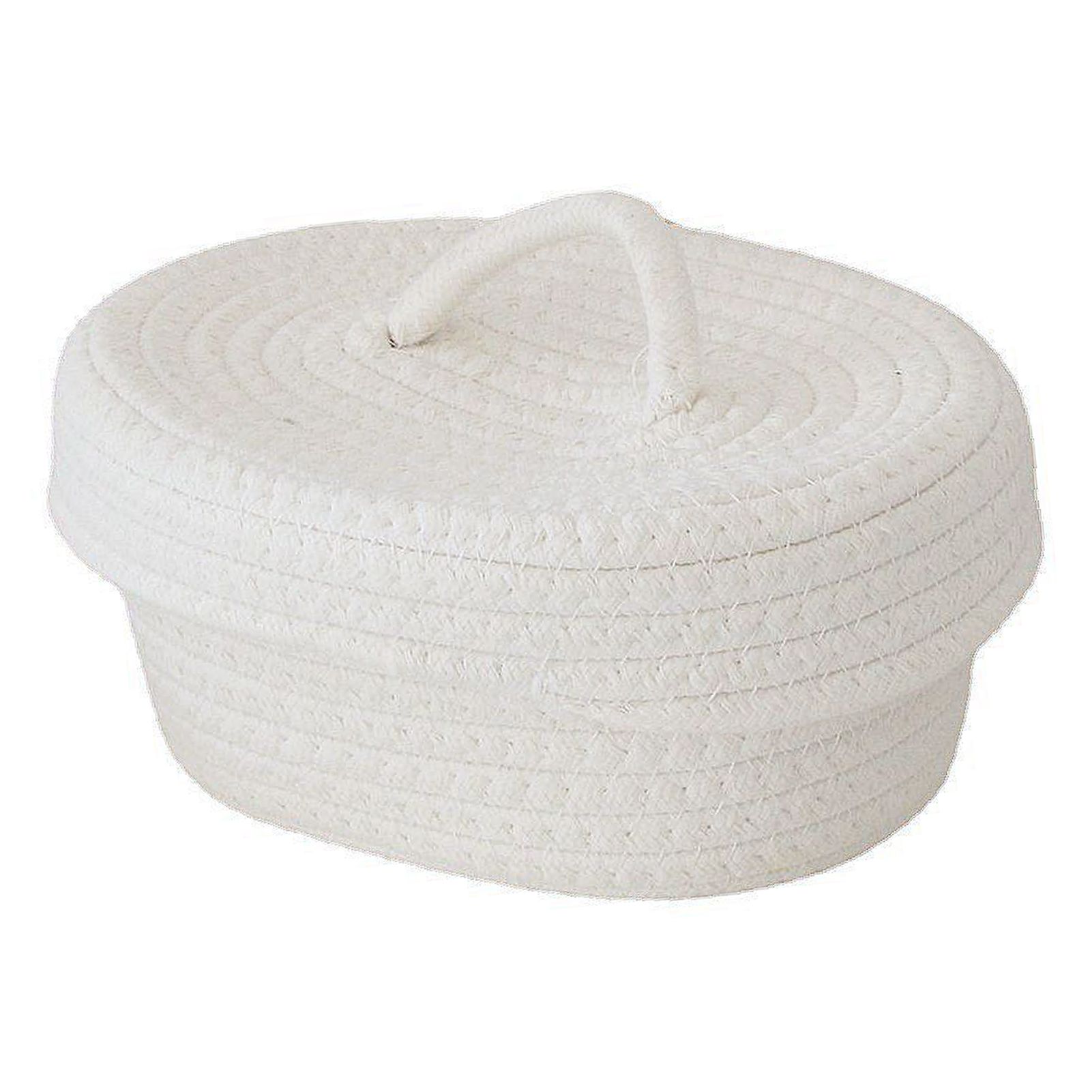 Desktop Storage Box with Lid Handmade Cotton Rope Storage Basket for Makeup Sundries Snack Needles Milky White - Image 2