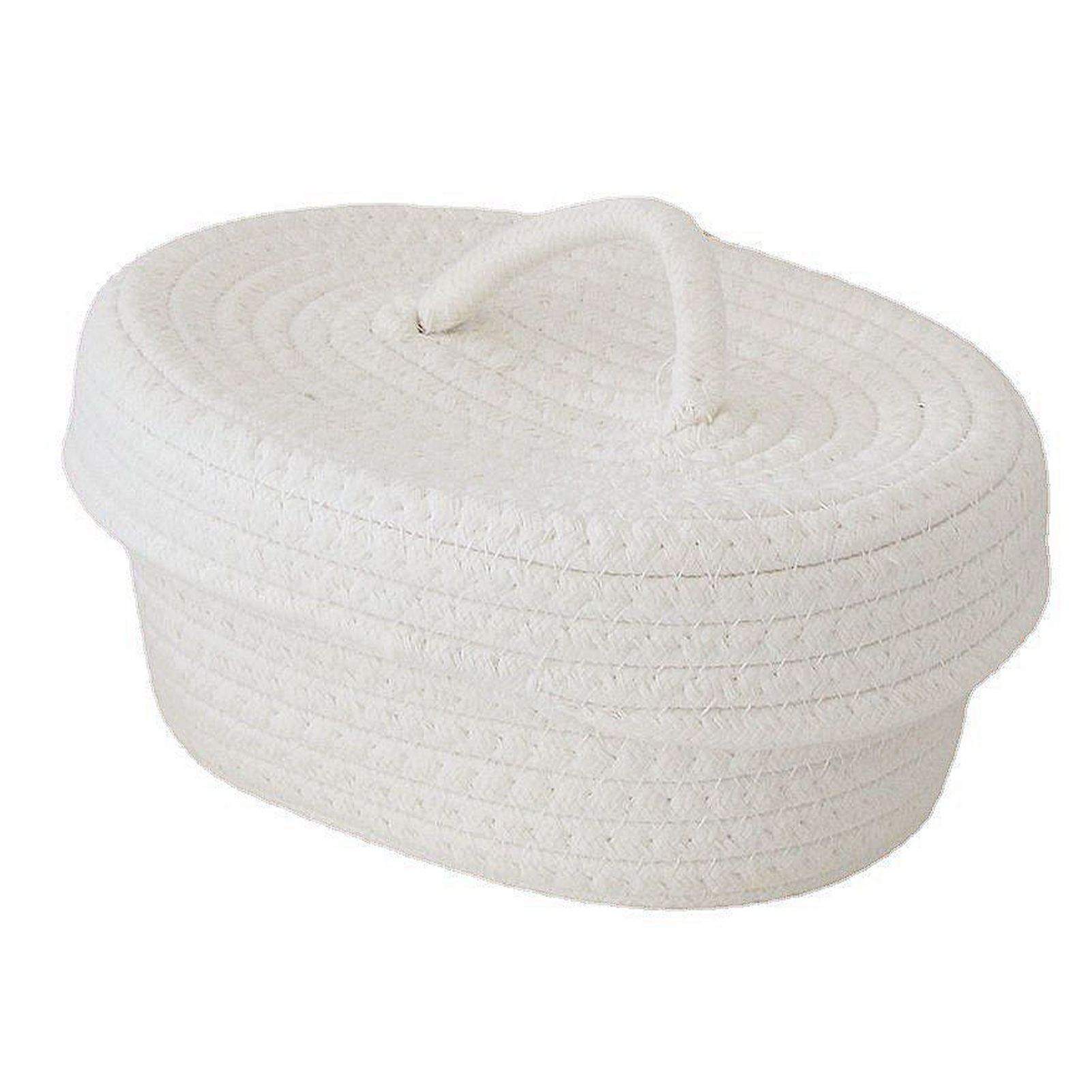 Desktop Storage Box with Lid Handmade Cotton Rope Storage Basket for Makeup Sundries Snack Needles Milky White - Image 3