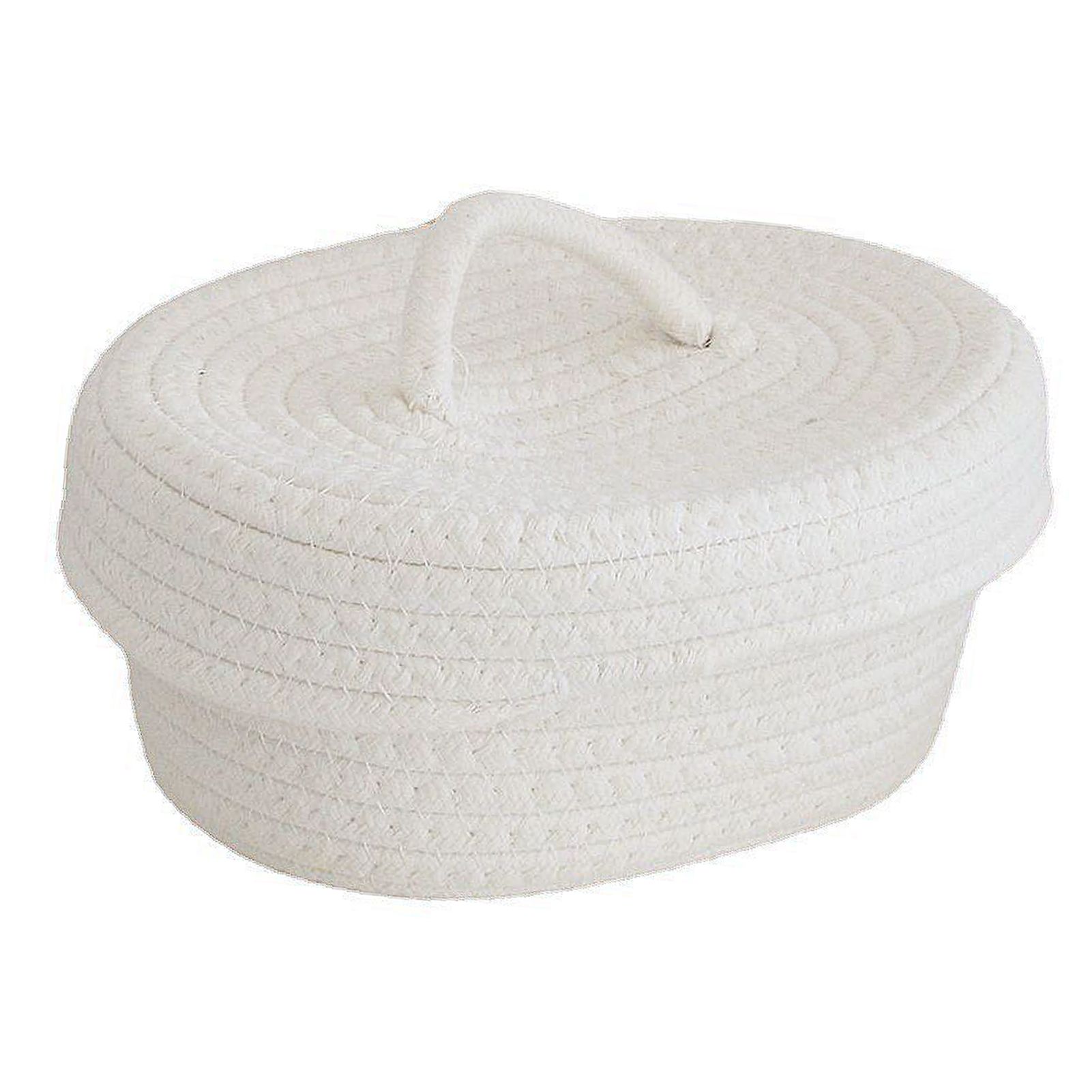 Desktop Storage Box with Lid Handmade Cotton Rope Storage Basket for Makeup Sundries Snack Needles Milky White - Image 4