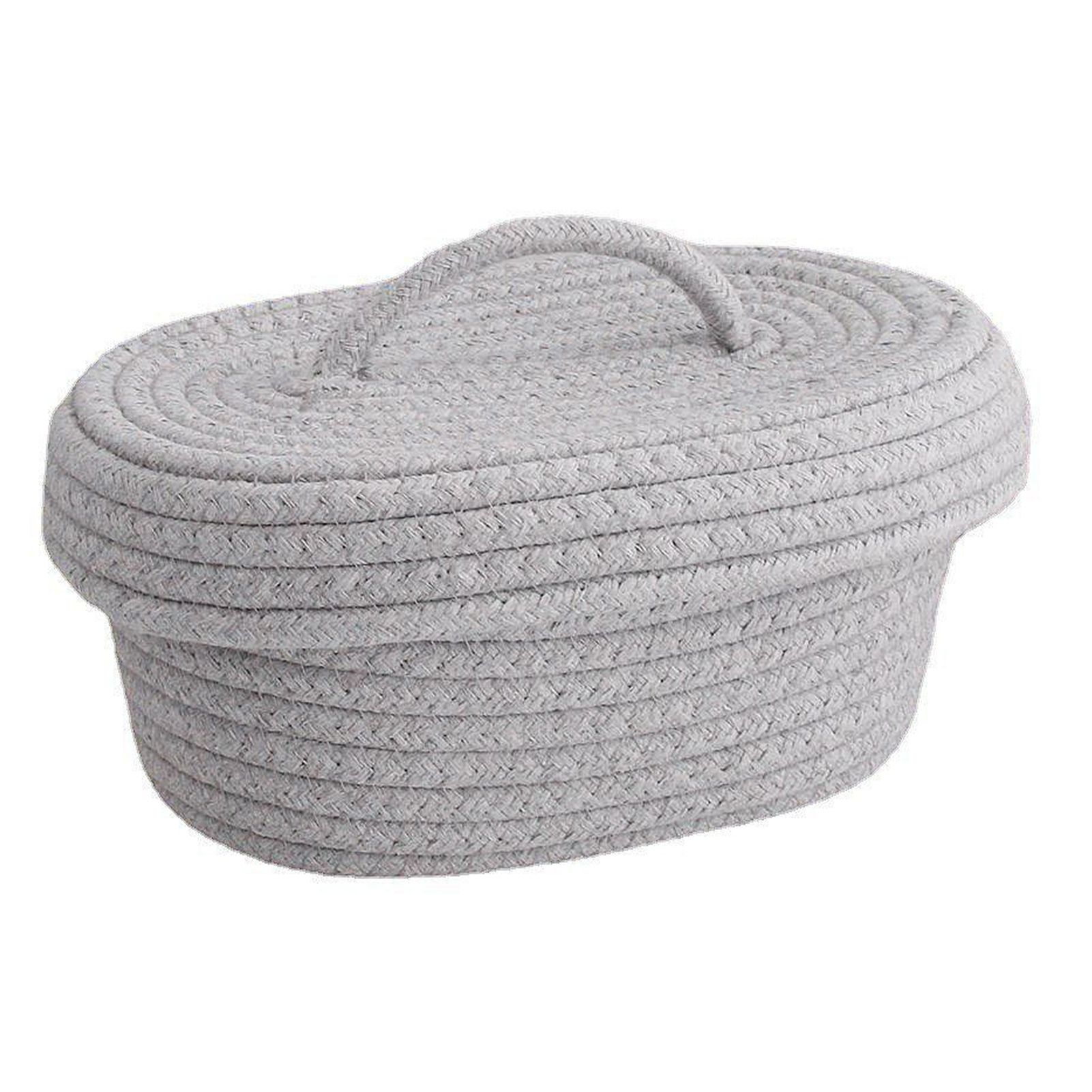 Desktop Storage Box with Lid Handmade Cotton Rope Storage Basket for Makeup Sundries Snack Needles Grey - Image 1