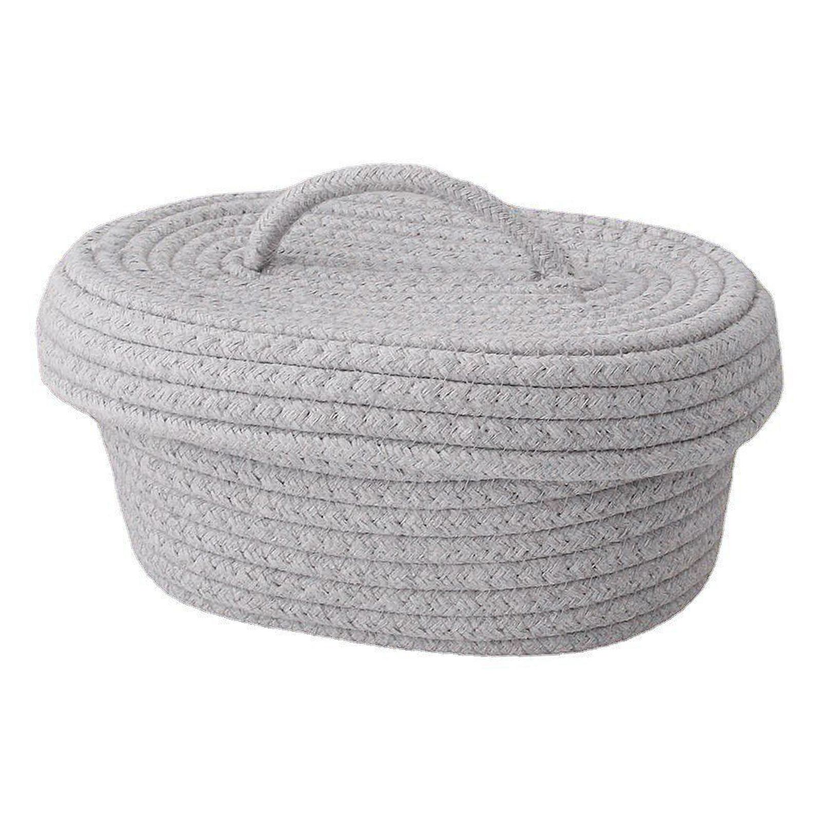 Desktop Storage Box with Lid Handmade Cotton Rope Storage Basket for Makeup Sundries Snack Needles Grey - Image 2