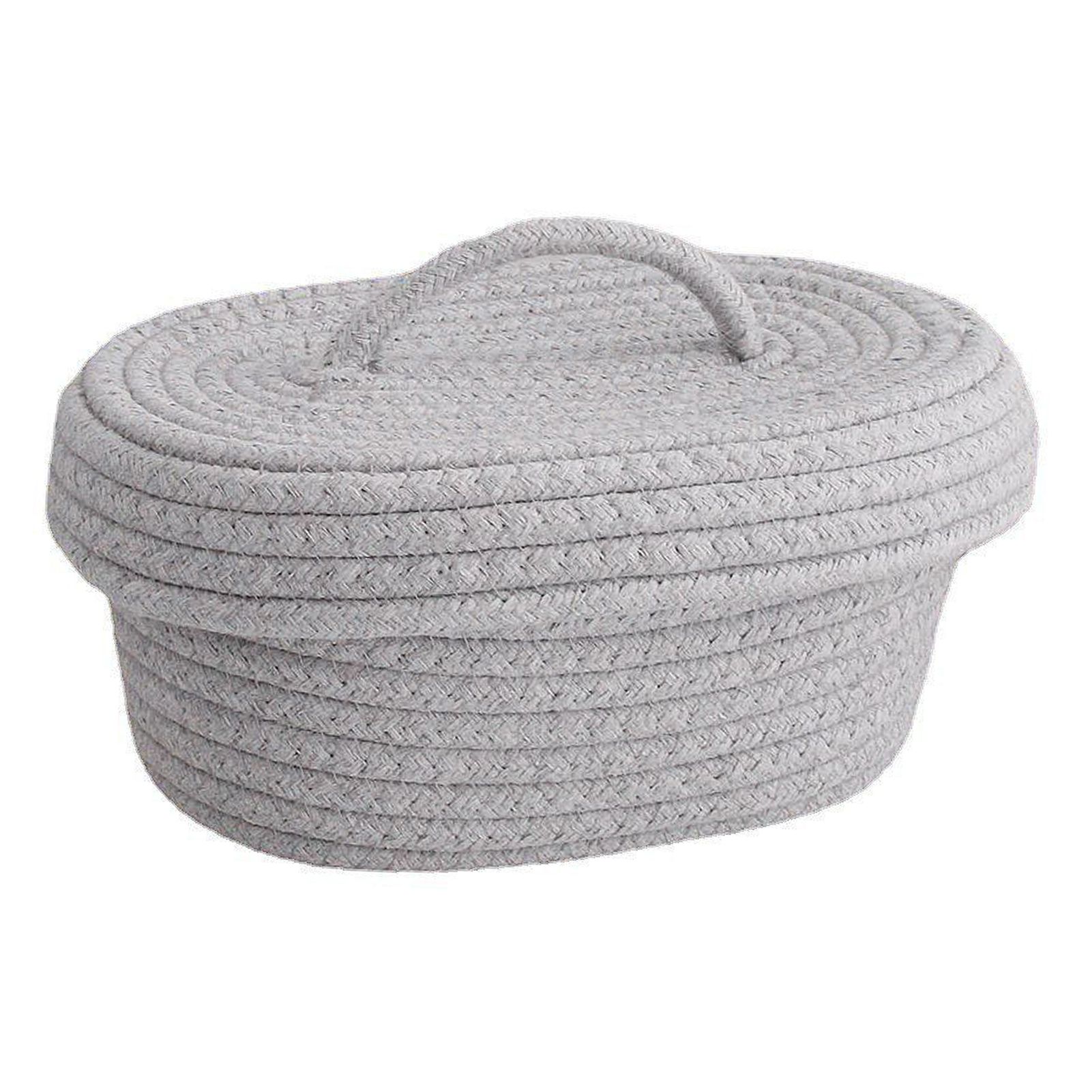Desktop Storage Box with Lid Handmade Cotton Rope Storage Basket for Makeup Sundries Snack Needles Grey - Image 4