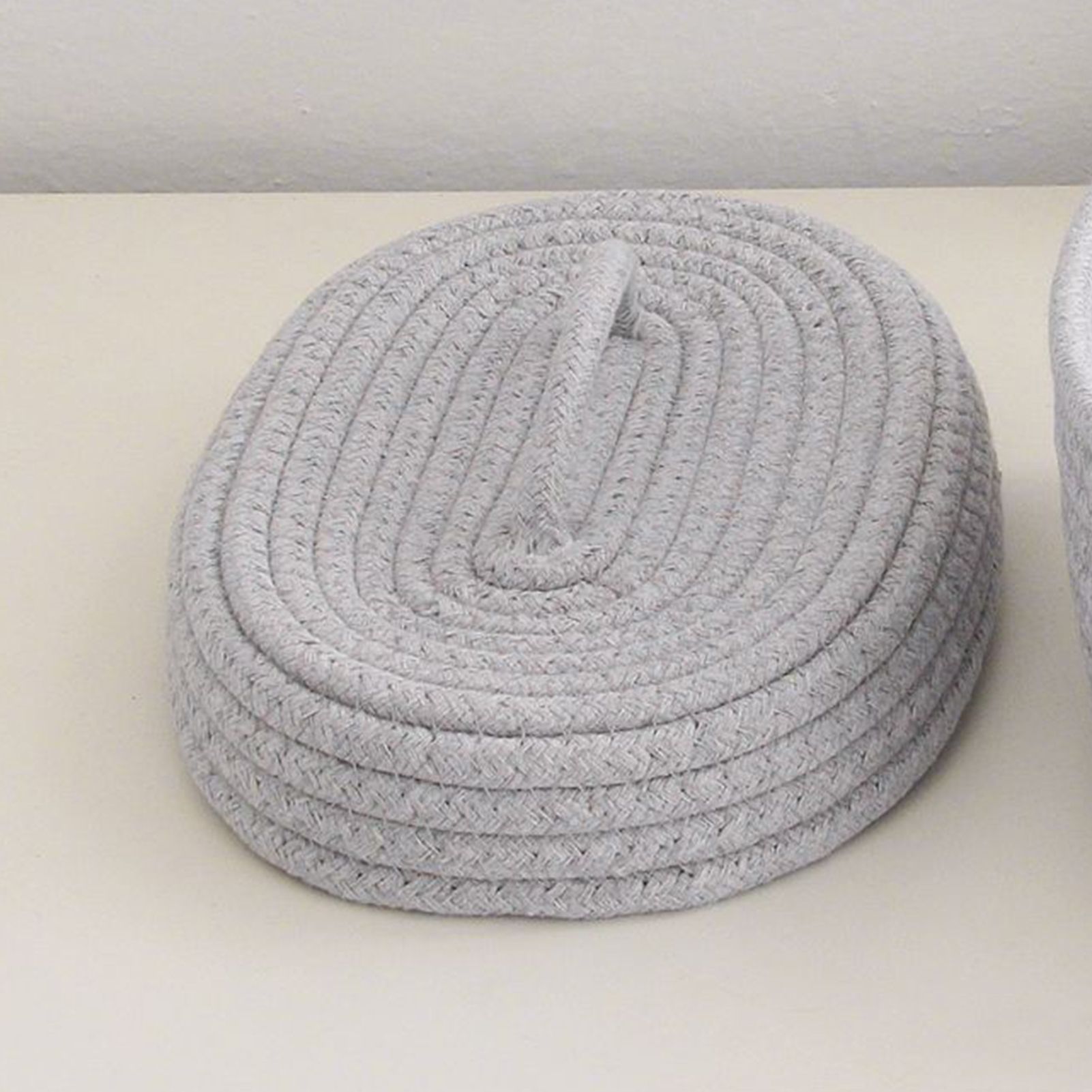 Desktop Storage Box with Lid Handmade Cotton Rope Storage Basket for Makeup Sundries Snack Needles Grey - Image 8