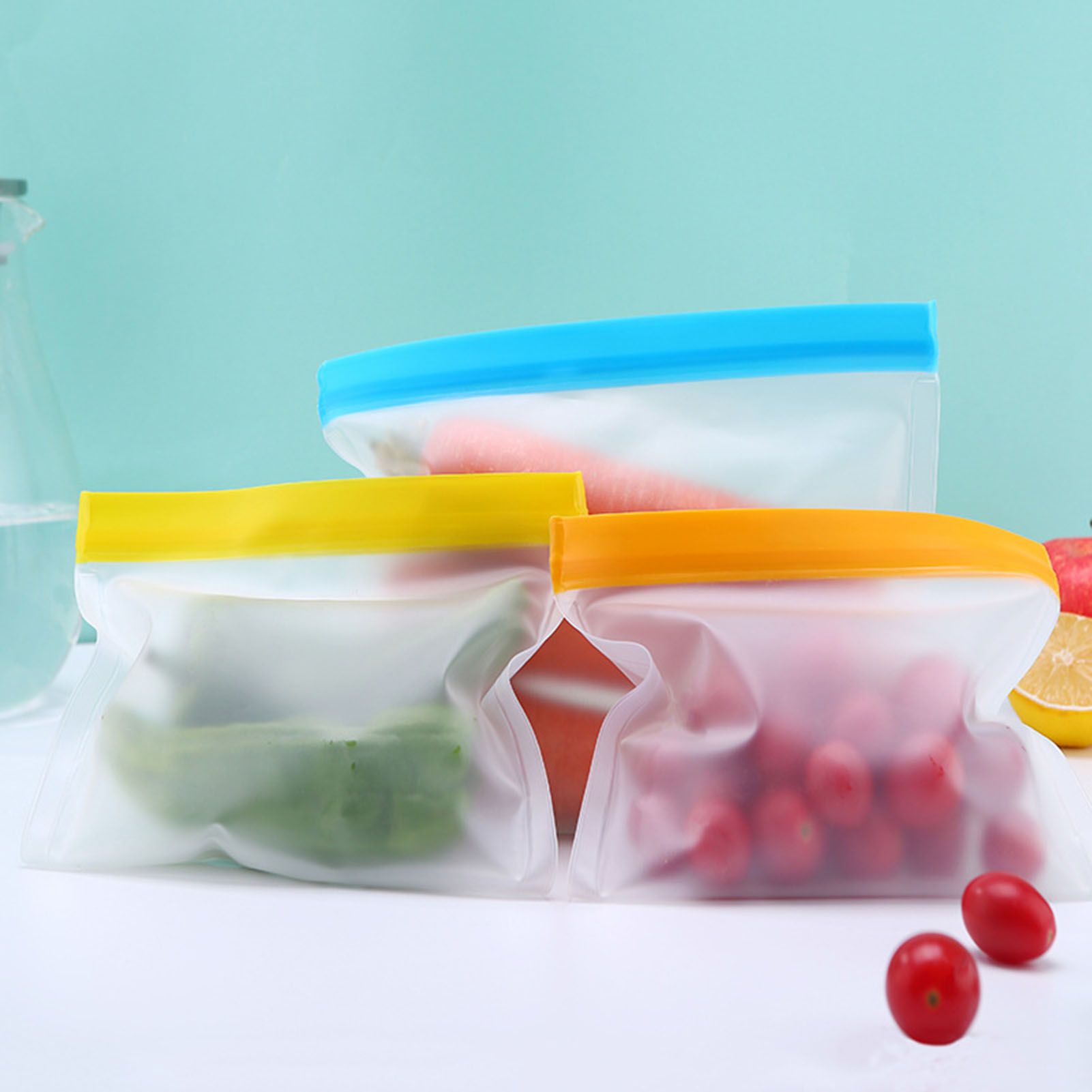 20PCS Reusable Ziplock Bags Translucent Scrub PEVA Food Storage Bags for Kitchen Fridge Organization - Image 5