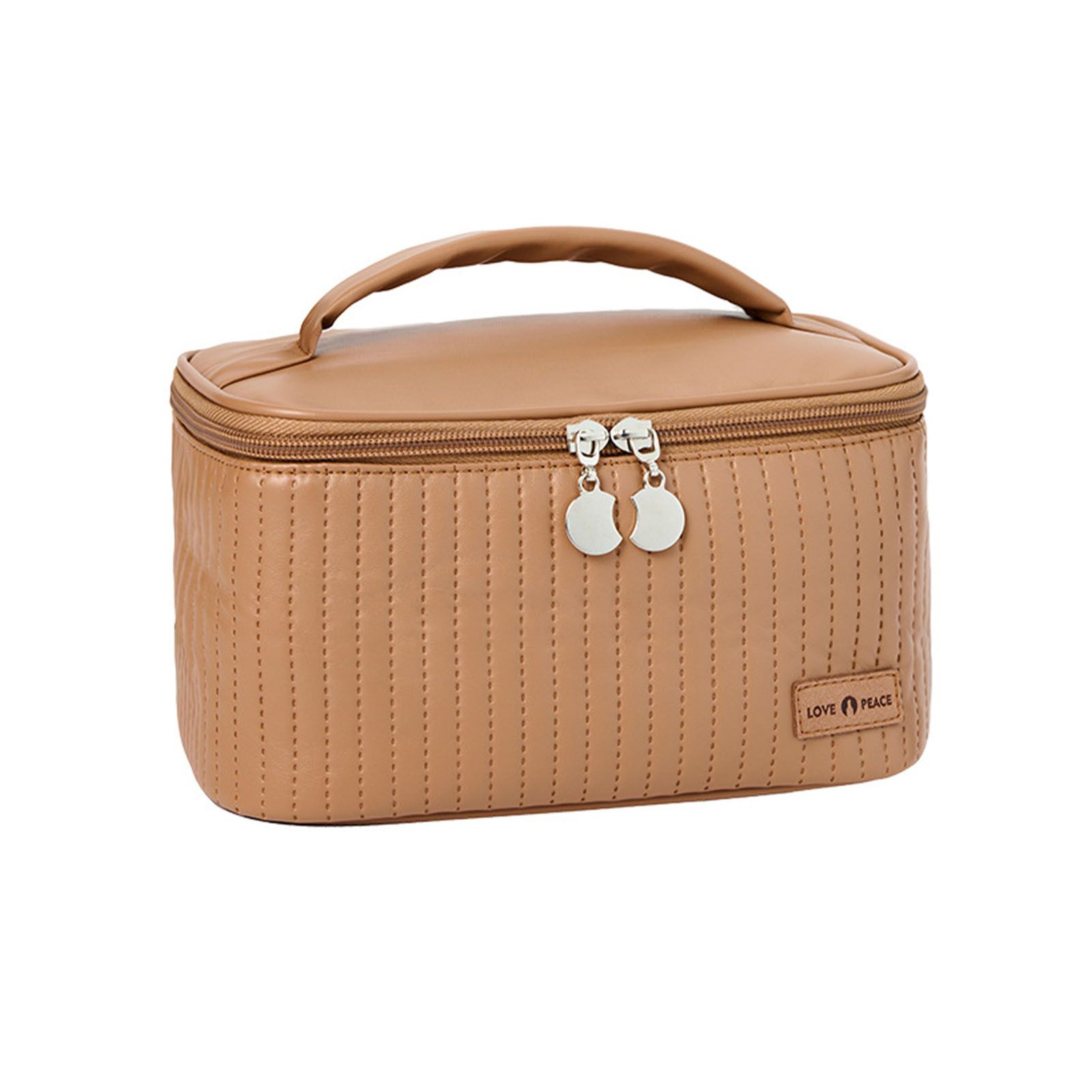 PU Open Lid Cake Shape Make Up Bag Cosmetic Storage Bag Soft Color Portable Makeup Bag Coffe - Image 1