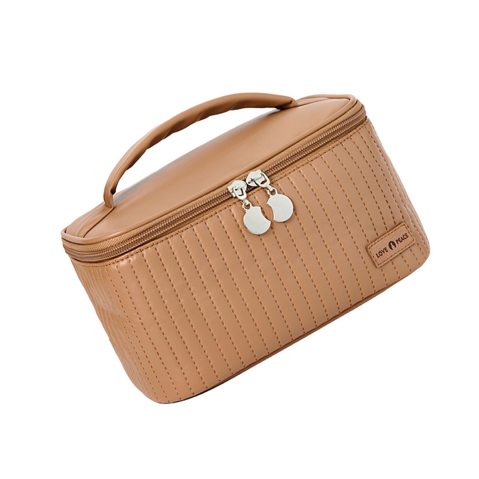 PU Open Lid Cake Shape Make Up Bag Cosmetic Storage Bag Soft Color Portable Makeup Bag Coffe - Image 3
