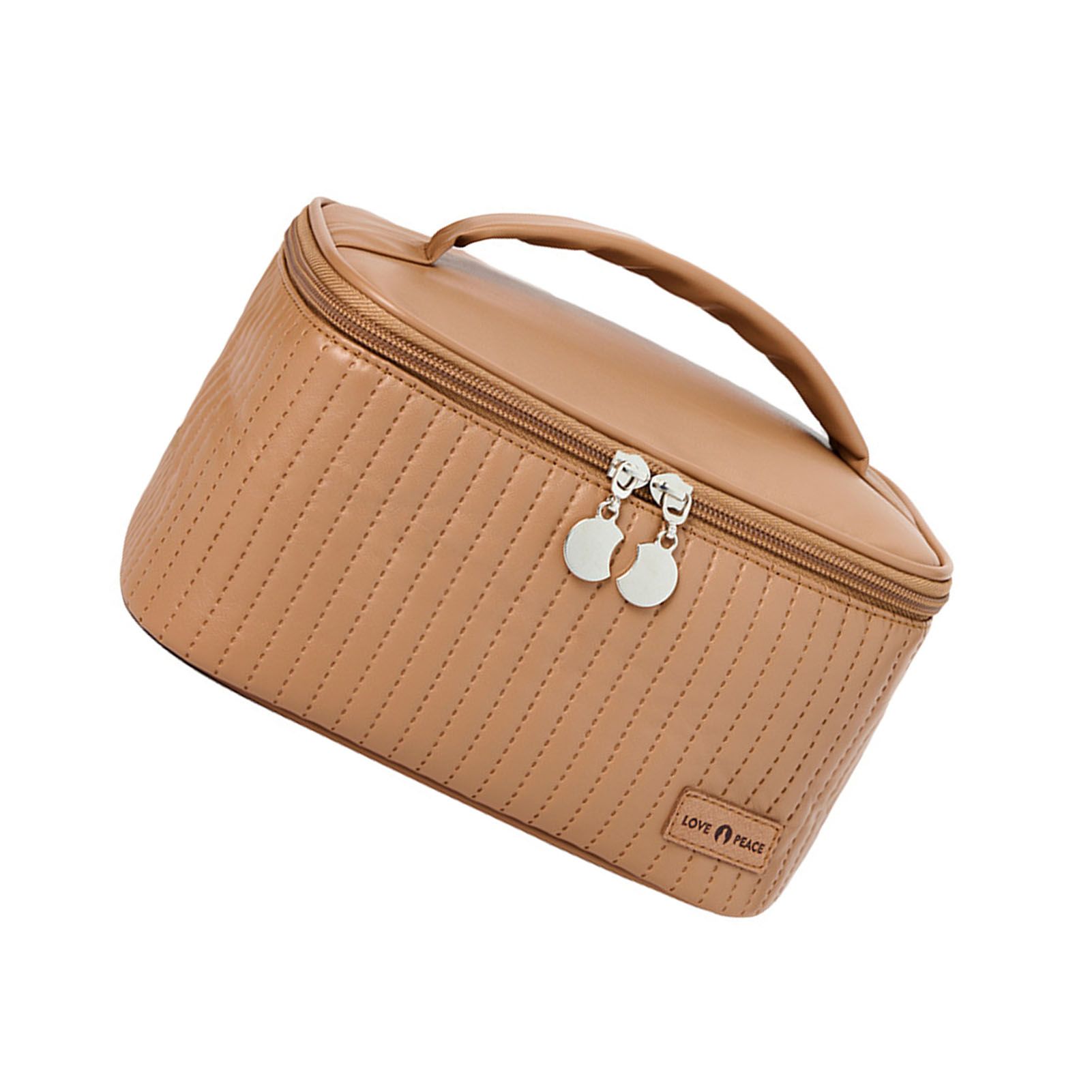 PU Open Lid Cake Shape Make Up Bag Cosmetic Storage Bag Soft Color Portable Makeup Bag Coffe - Image 4