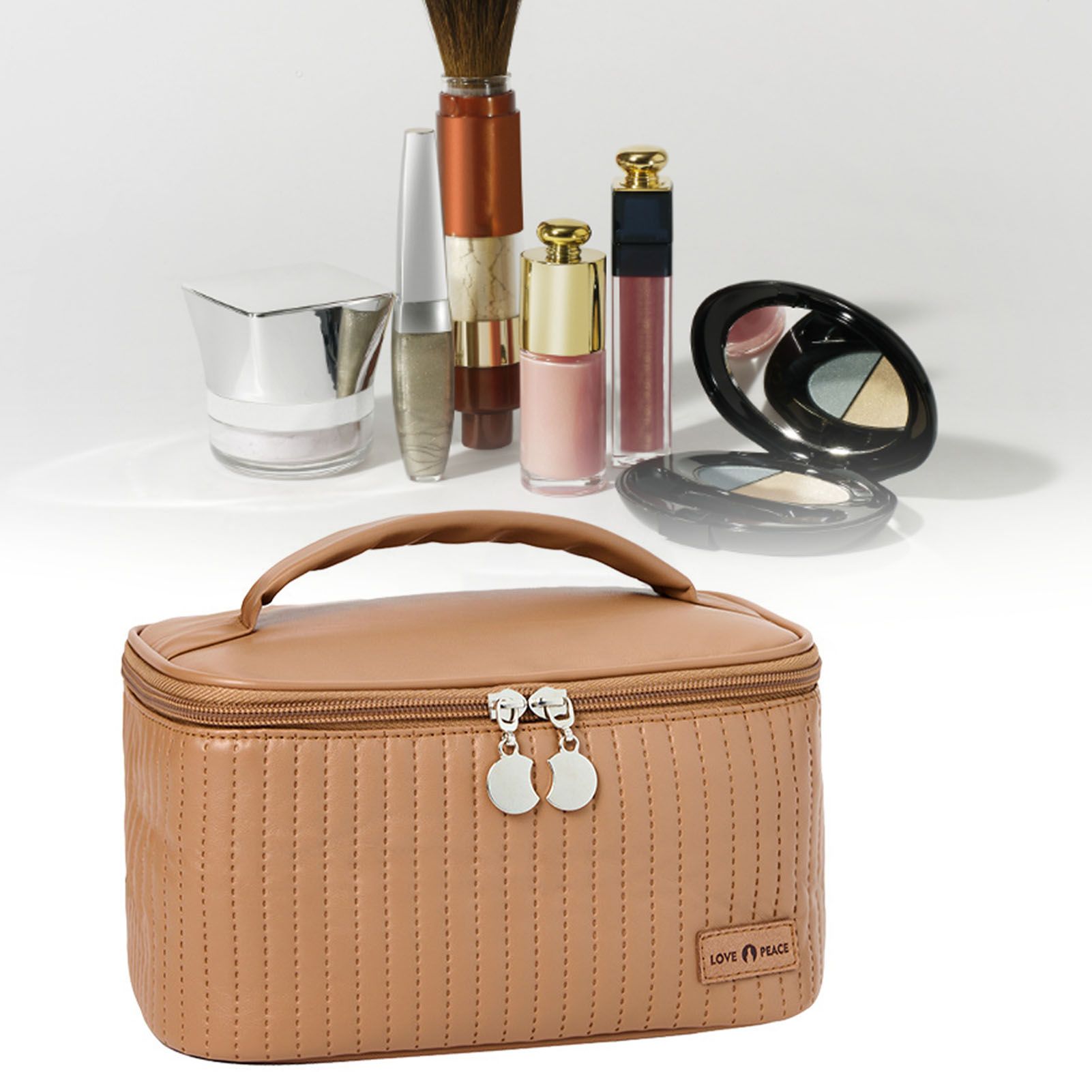 PU Open Lid Cake Shape Make Up Bag Cosmetic Storage Bag Soft Color Portable Makeup Bag Coffe - Image 5