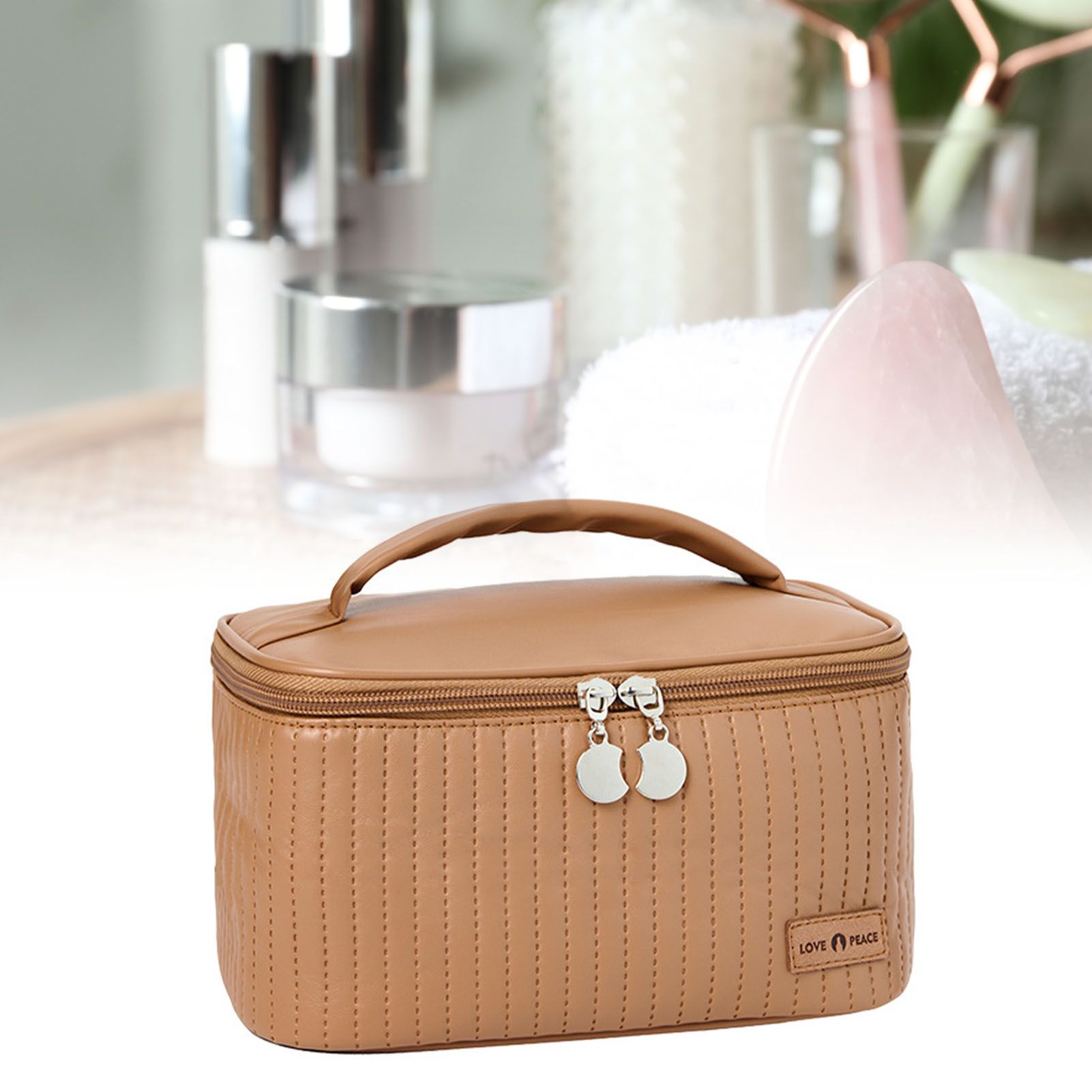 PU Open Lid Cake Shape Make Up Bag Cosmetic Storage Bag Soft Color Portable Makeup Bag Coffe - Image 6