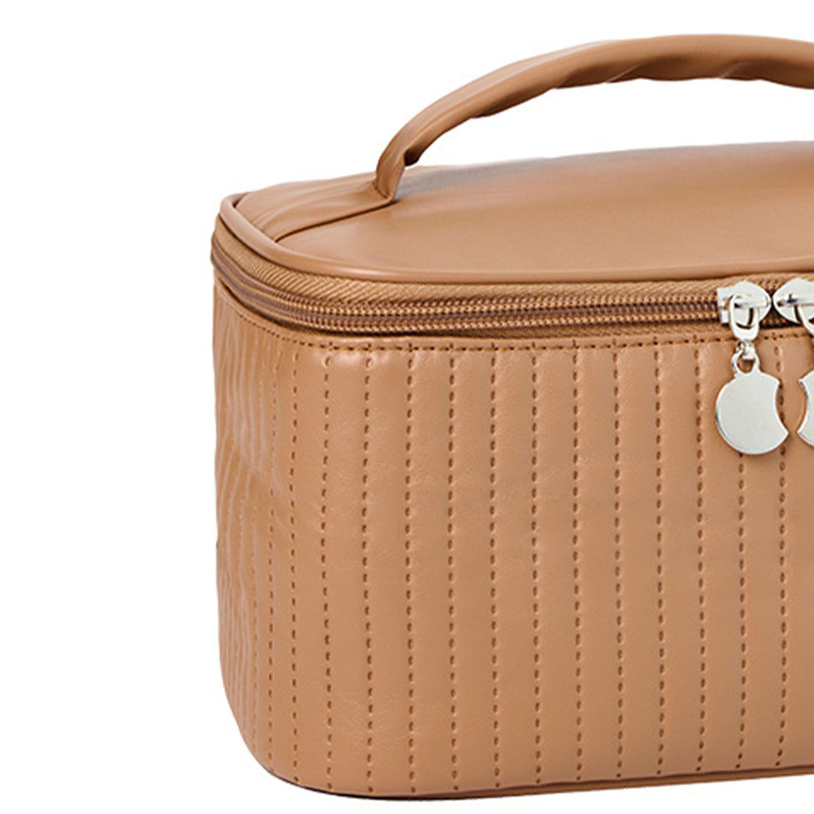 PU Open Lid Cake Shape Make Up Bag Cosmetic Storage Bag Soft Color Portable Makeup Bag Coffe - Image 7