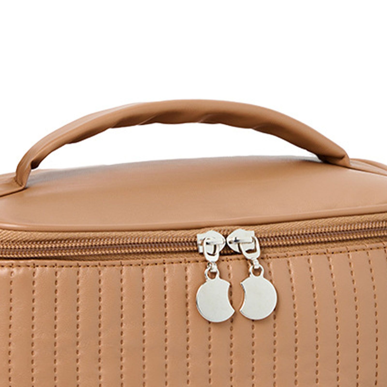 PU Open Lid Cake Shape Make Up Bag Cosmetic Storage Bag Soft Color Portable Makeup Bag Coffe - Image 8