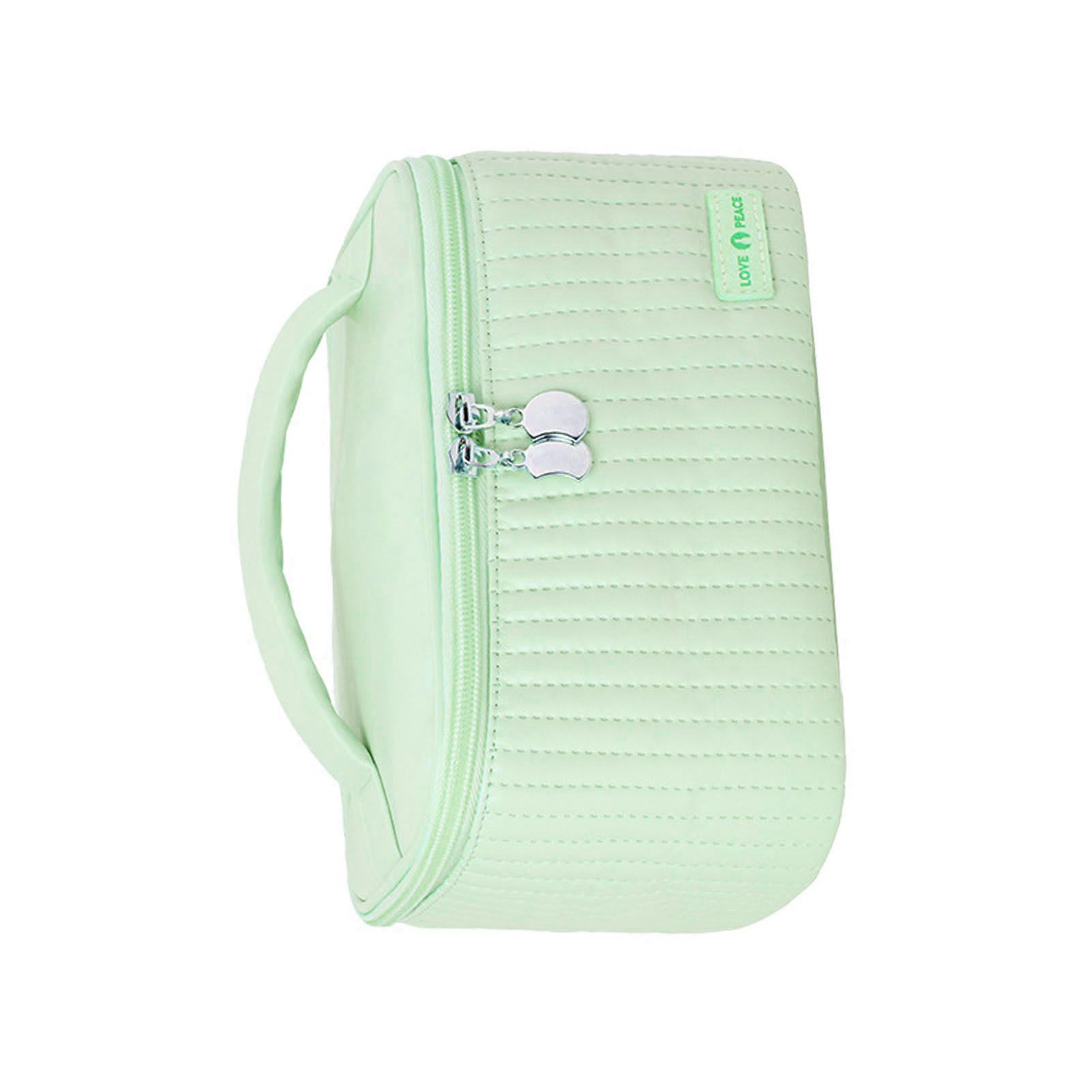 PU Open Lid Cake Shape Make Up Bag Cosmetic Storage Bag Soft Color Portable Makeup Bag Light Green - Image 3